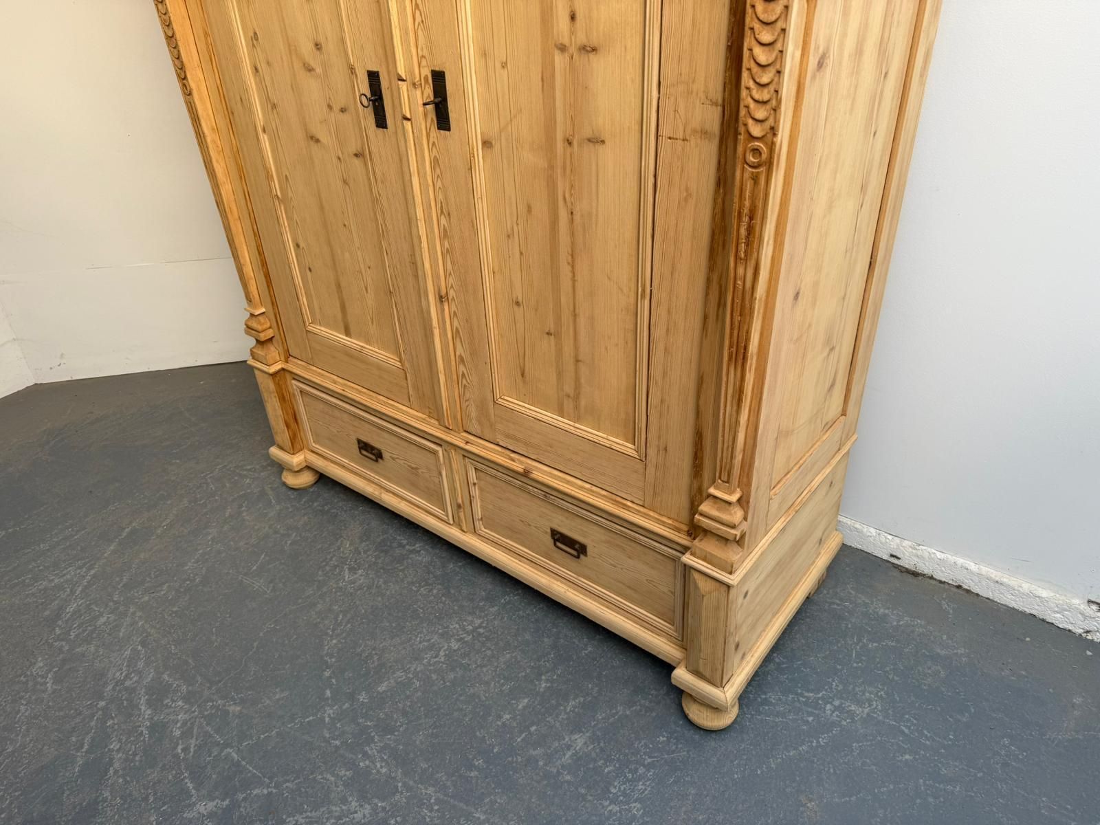 A Carved Arts & Crafts Pine Knockdown Wardrobe To Wax/Paint photo Furniture
