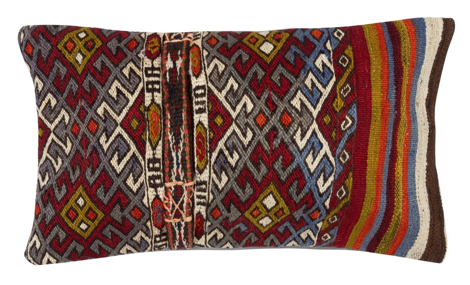 14"X24" Vintage Cushion Cover. Hand Woven Kilim Pillowcase. Lumbar Pillow Cover