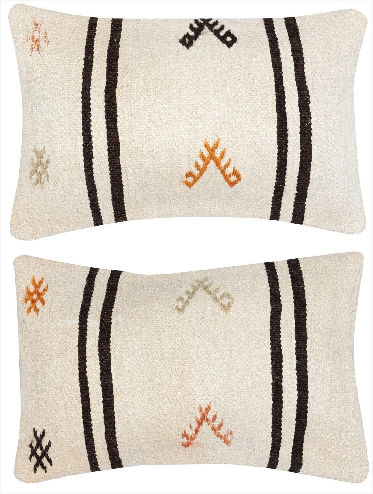 16"X24" Set Of 2   Vintage Kilim Cushion Covers. A Pair Of Lumbar Pillow Covers