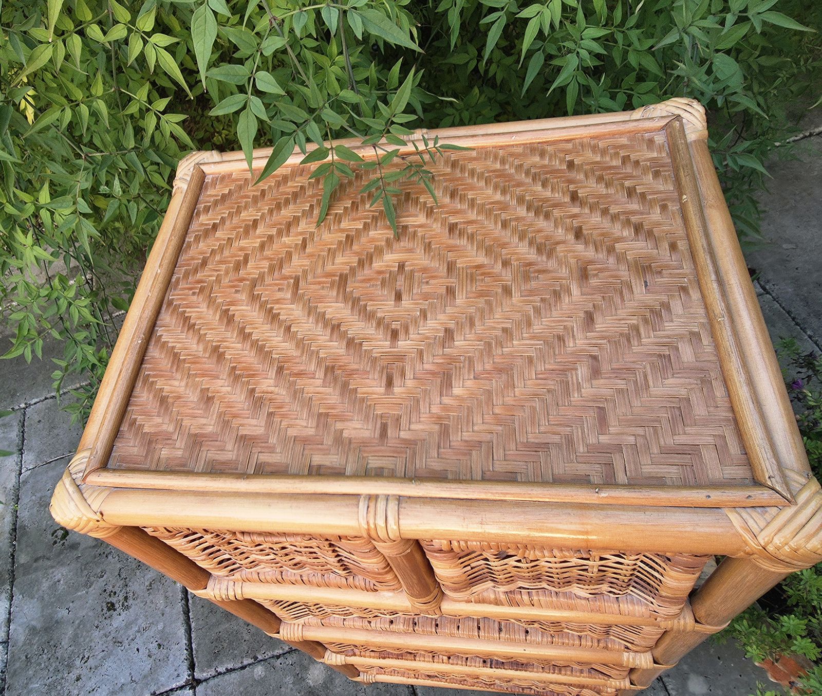 1970's/1980's Bamboo & Wicker Storage Chest Of Drawers photo vinterior