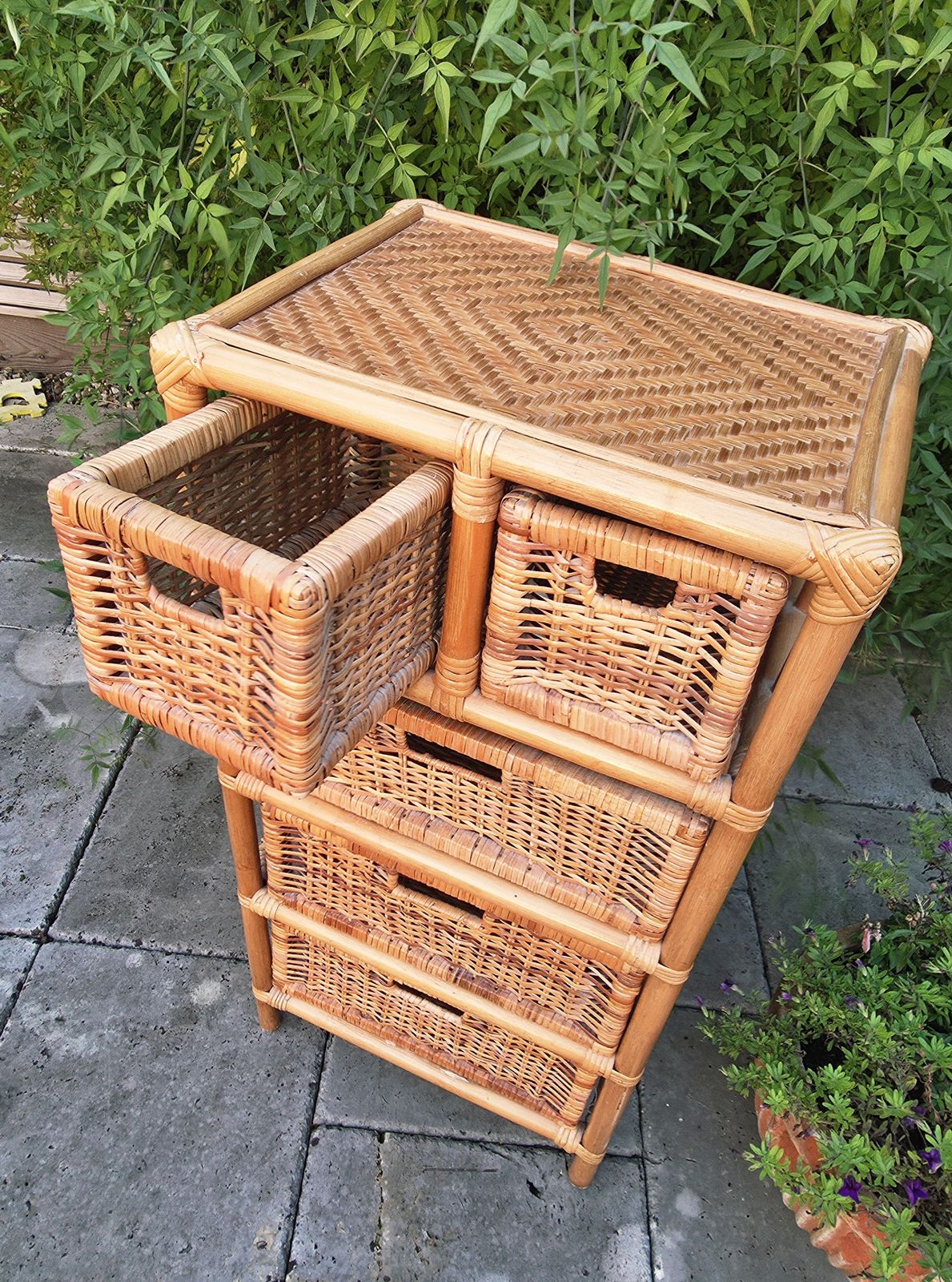1970's/1980's Bamboo & Wicker Storage Chest Of Drawers photo vintage
