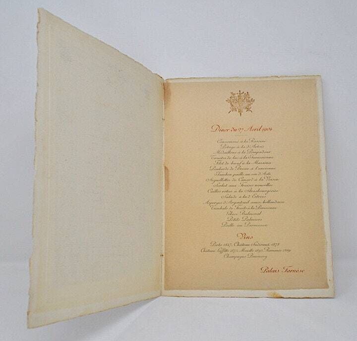 Antique Royal Dinner Menu 1904 King Queen Italy Palazzo Farnese Rome Rare photo furniture