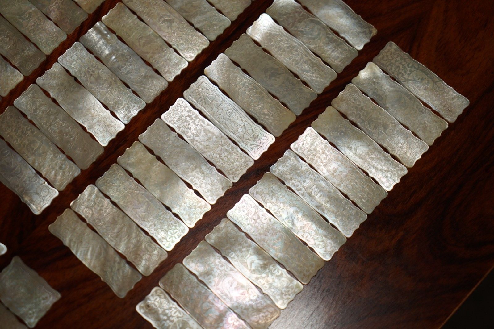 photo buy Suite Of Rare Antique Chinese Mother Of Pearl Pair Of Doves Mah Jong Counters