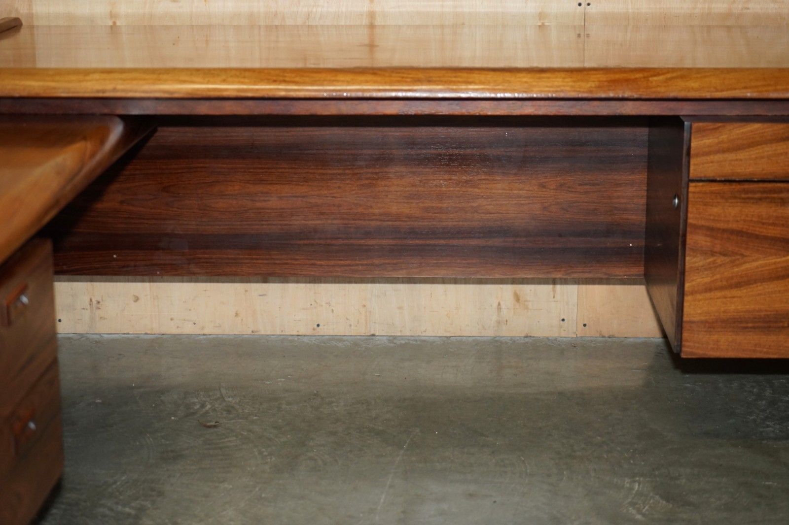 Danish Mid Century Brazilian Wood Office Left Corner Desk Part Of Large Suite photo vinterior