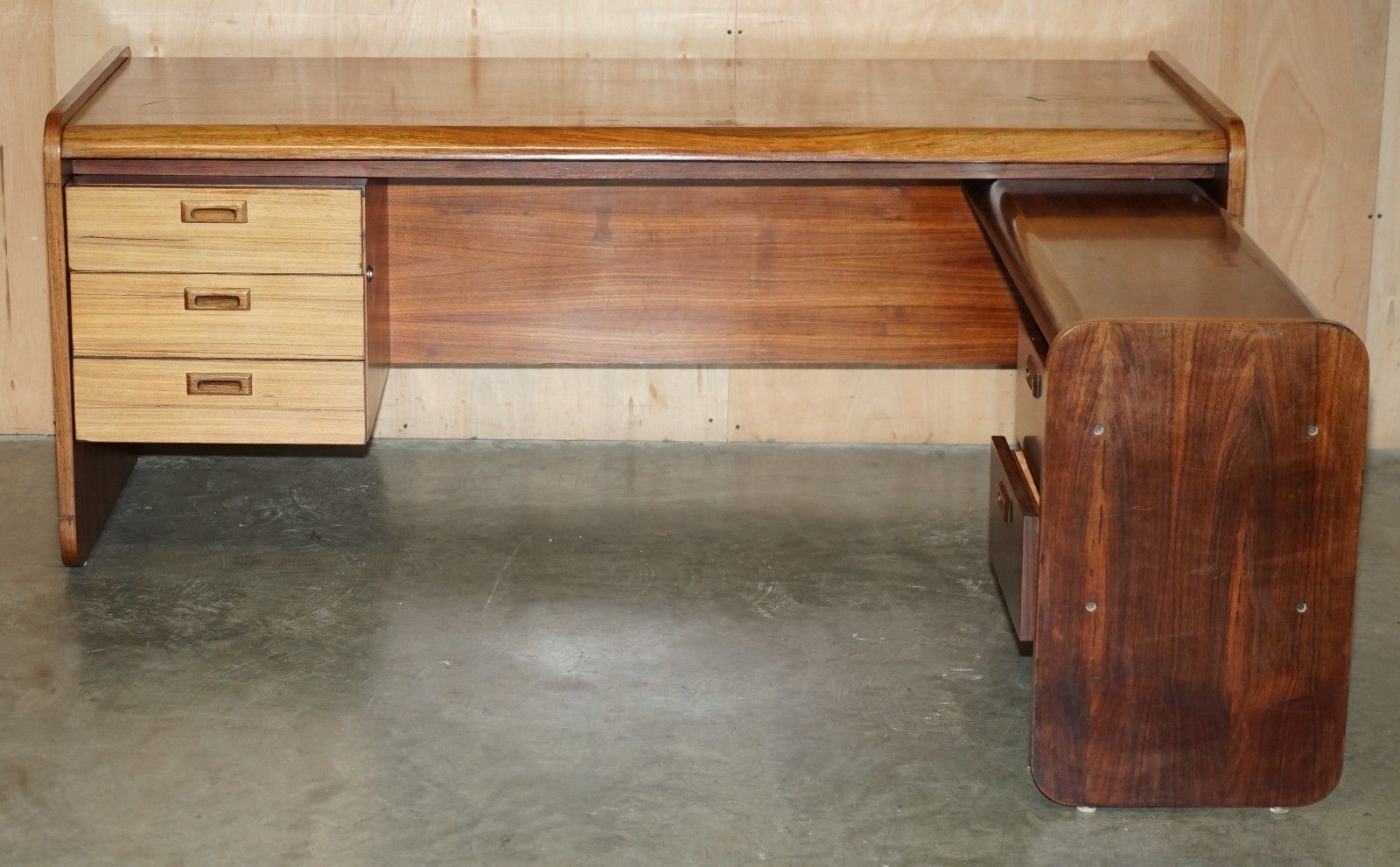 Danish Mid Century Modern Brazilian Wood Office Right Corner Desk Part Of Suite photo for sale