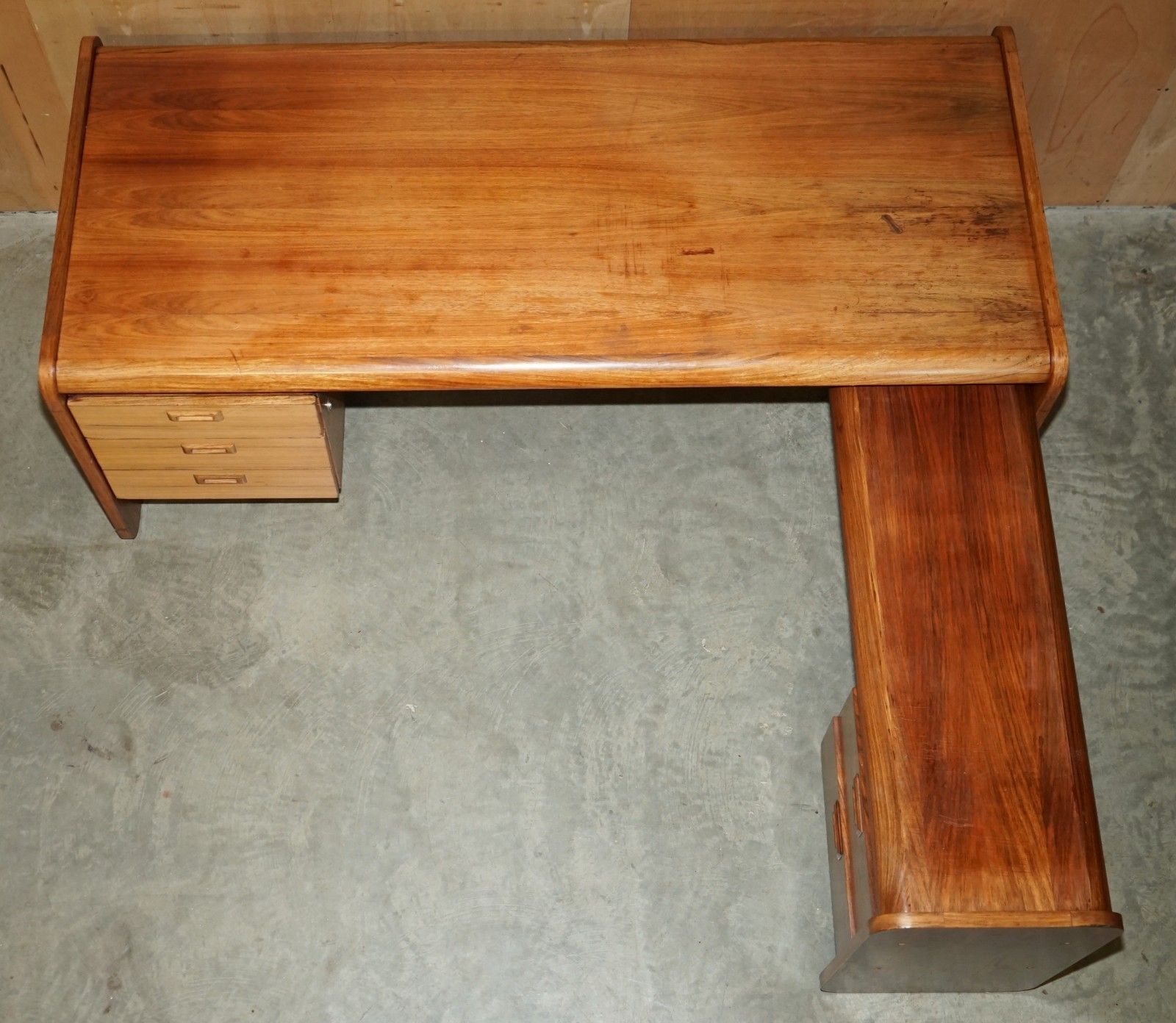 Danish Mid Century Modern Brazilian Wood Office Right Corner Desk Part Of Suite photo vinterior
