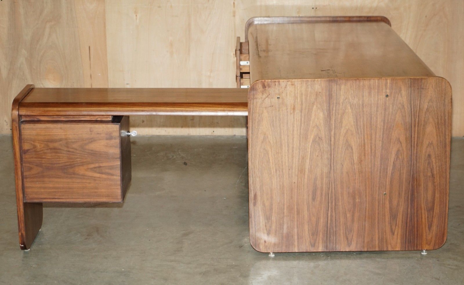 photo vinterior Danish Mid Century Modern Brazilian Wood Office Right Corner Desk Part Of Suite