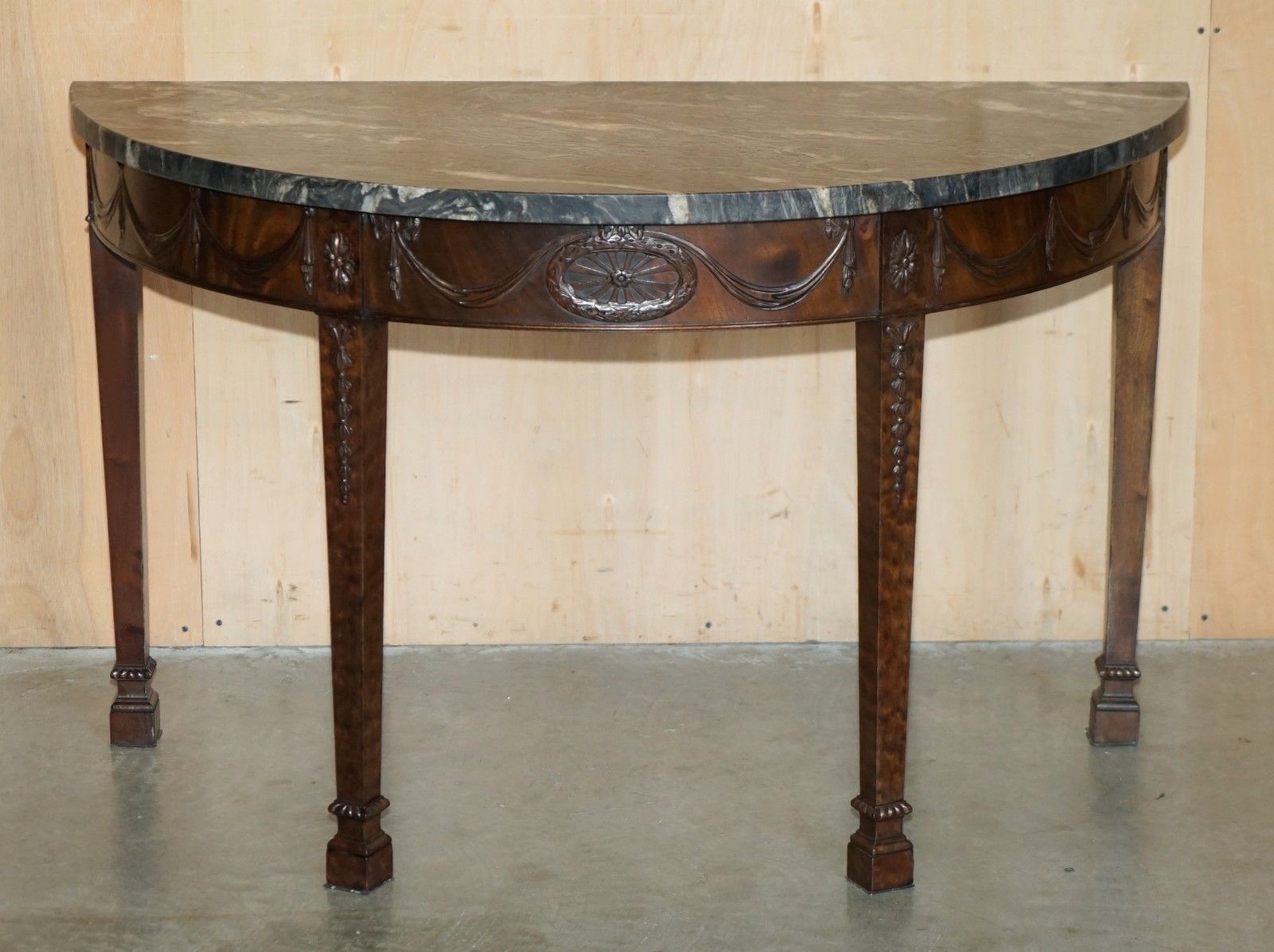 Pair Of 19th Century Mahogany Adams Demi Lune Wabi Sabi Marble Console Tables photo Furniture