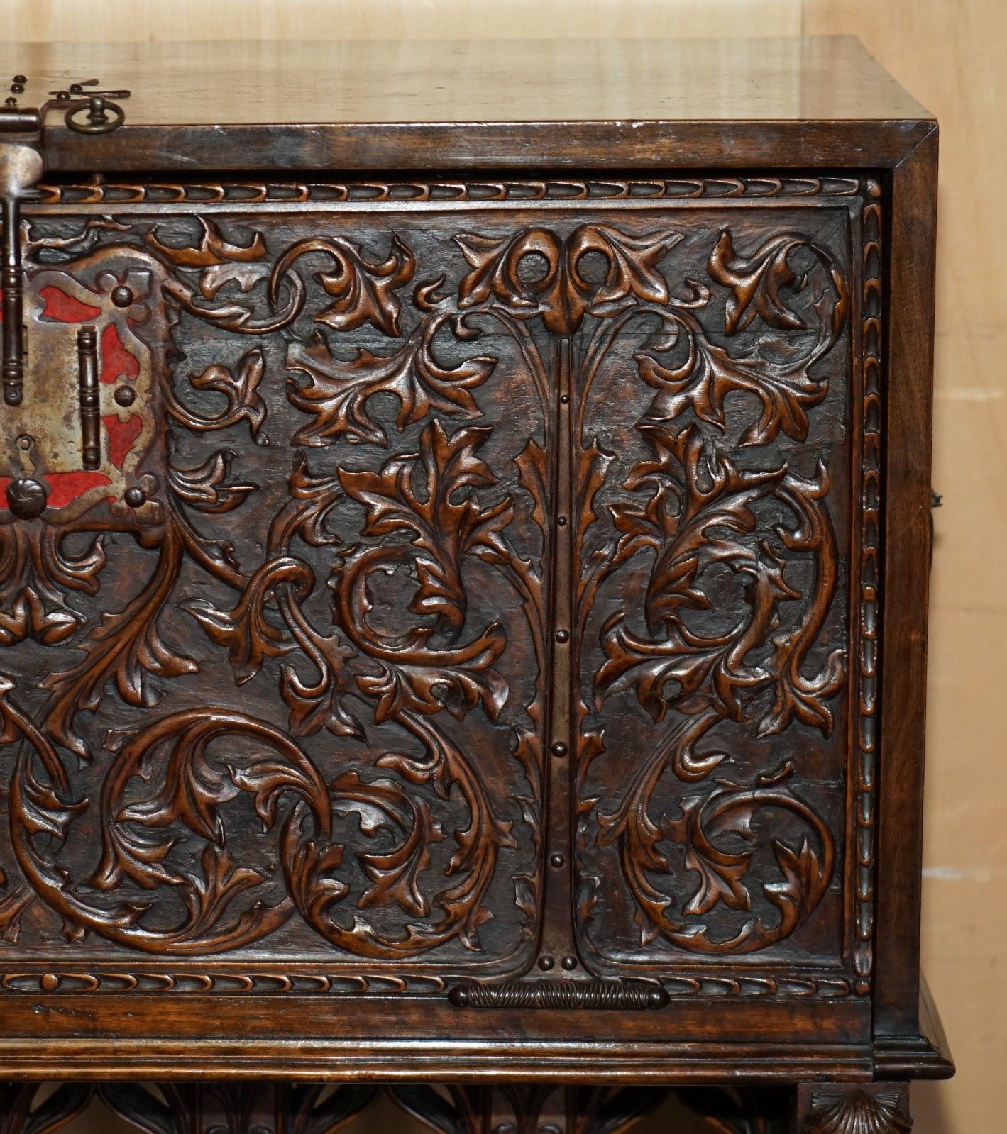 Lovely Ornately Carved 18th Century Spanish Cabinet On Stand With Hidden Storage photo vinterior