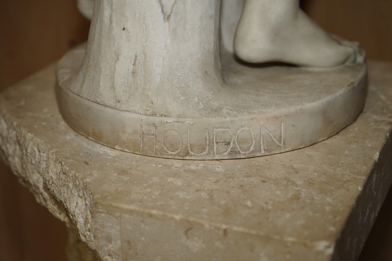 photo vintage Antique Jean  Antoine Houdon Signed Large Venus De Milo Marble Statue On Plinth