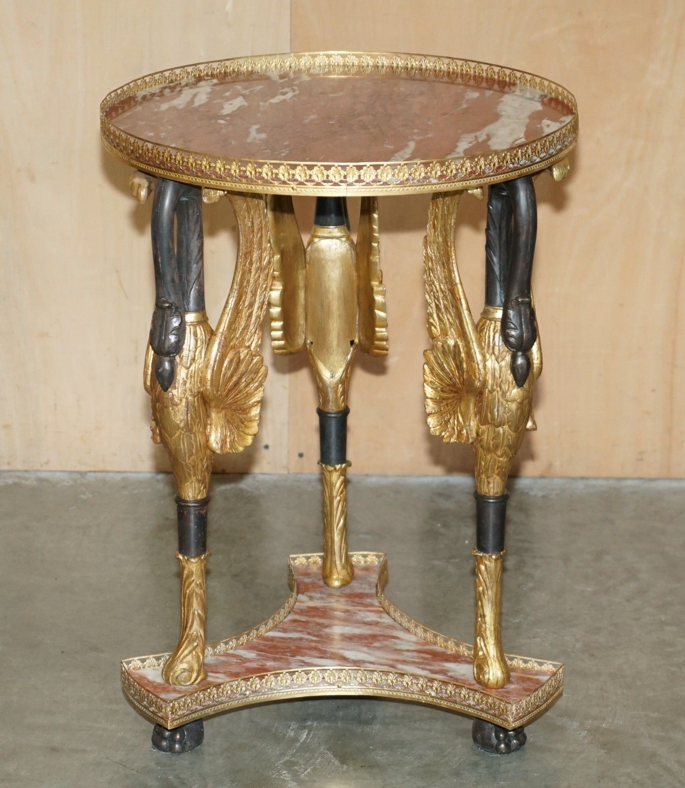Important Pair Of Antique French Empire Brass Bronze & Marble Gueridon Tables photo for sale