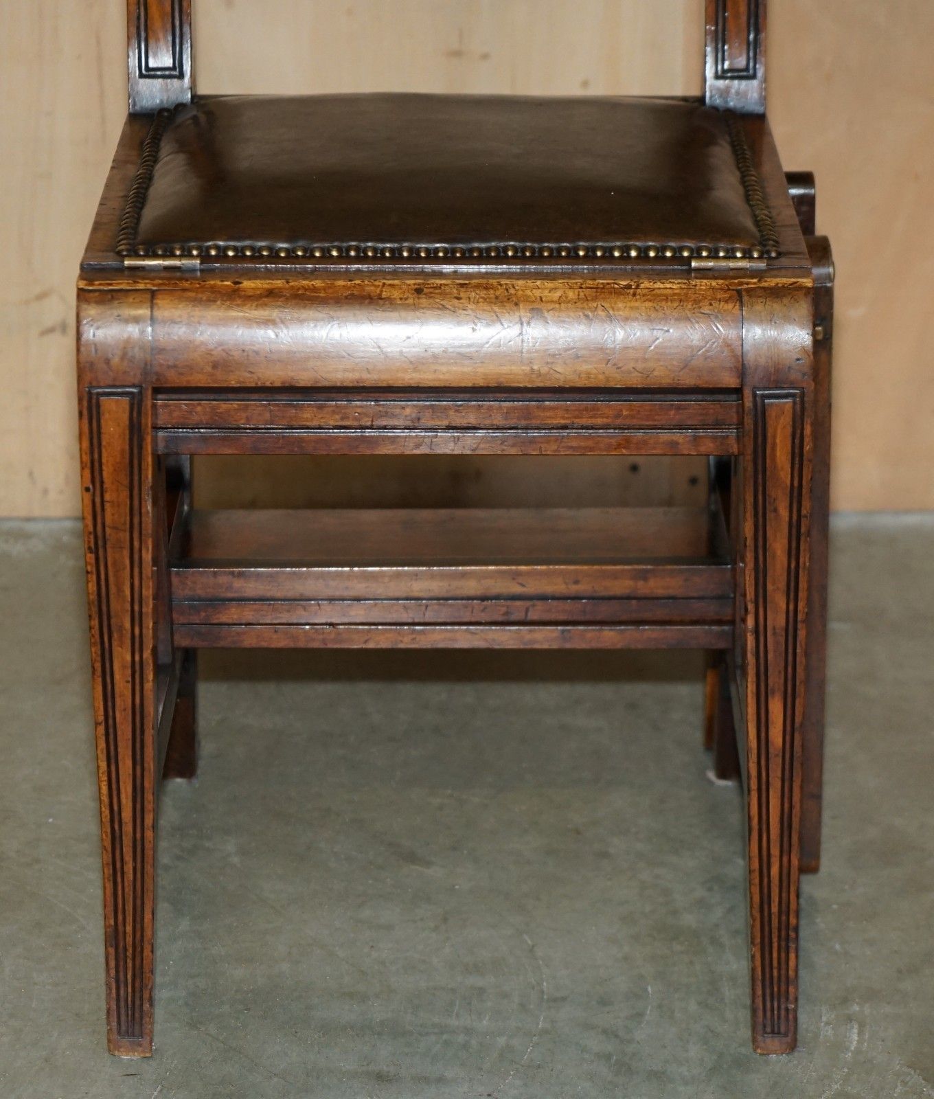 Victorian Circa 1880 Mahogany, Leather & Brass Metamorphic Chair Library Steps photo 1950.0