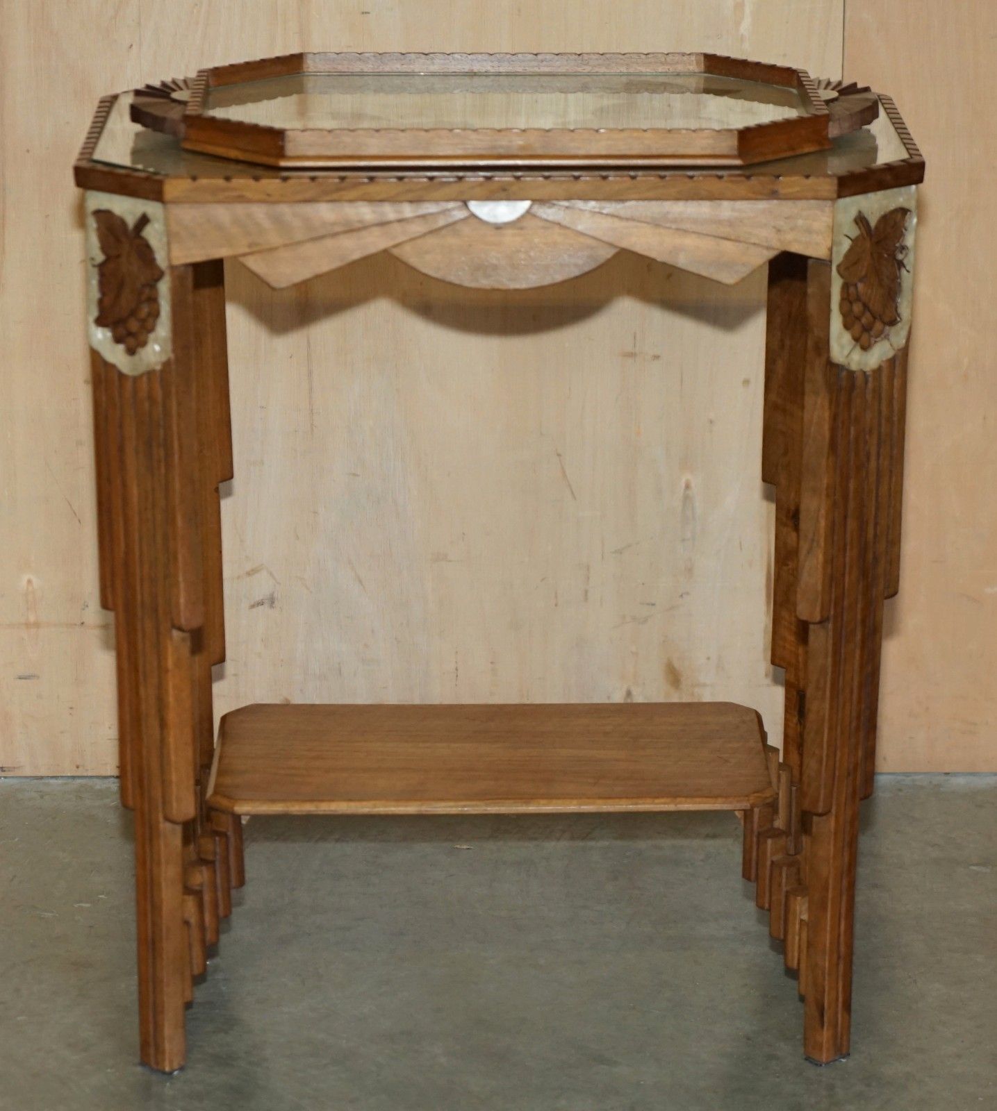 Art Deco Circa 1920's Mother Of Pearl Walnut Tray Table With Removable Tray photo for sale