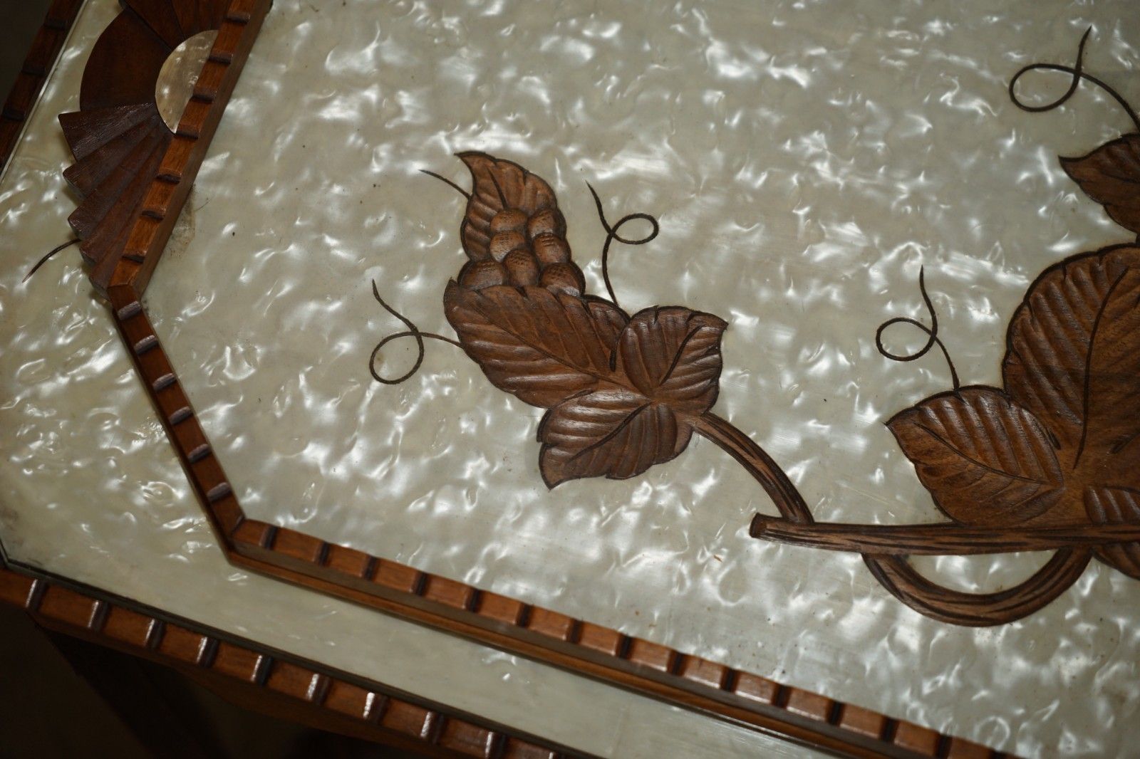 Art Deco Circa 1920's Mother Of Pearl Walnut Tray Table With Removable Tray photo vinterior