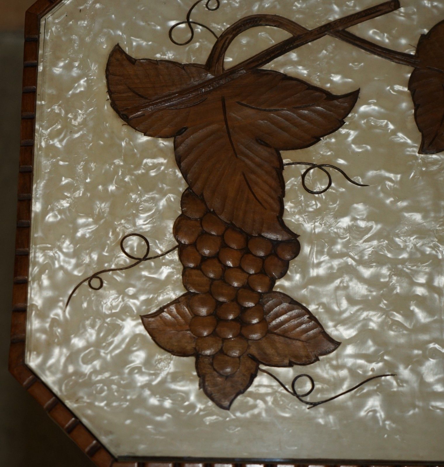 photo for sale Art Deco Circa 1920's Mother Of Pearl Walnut Tray Table With Removable Tray