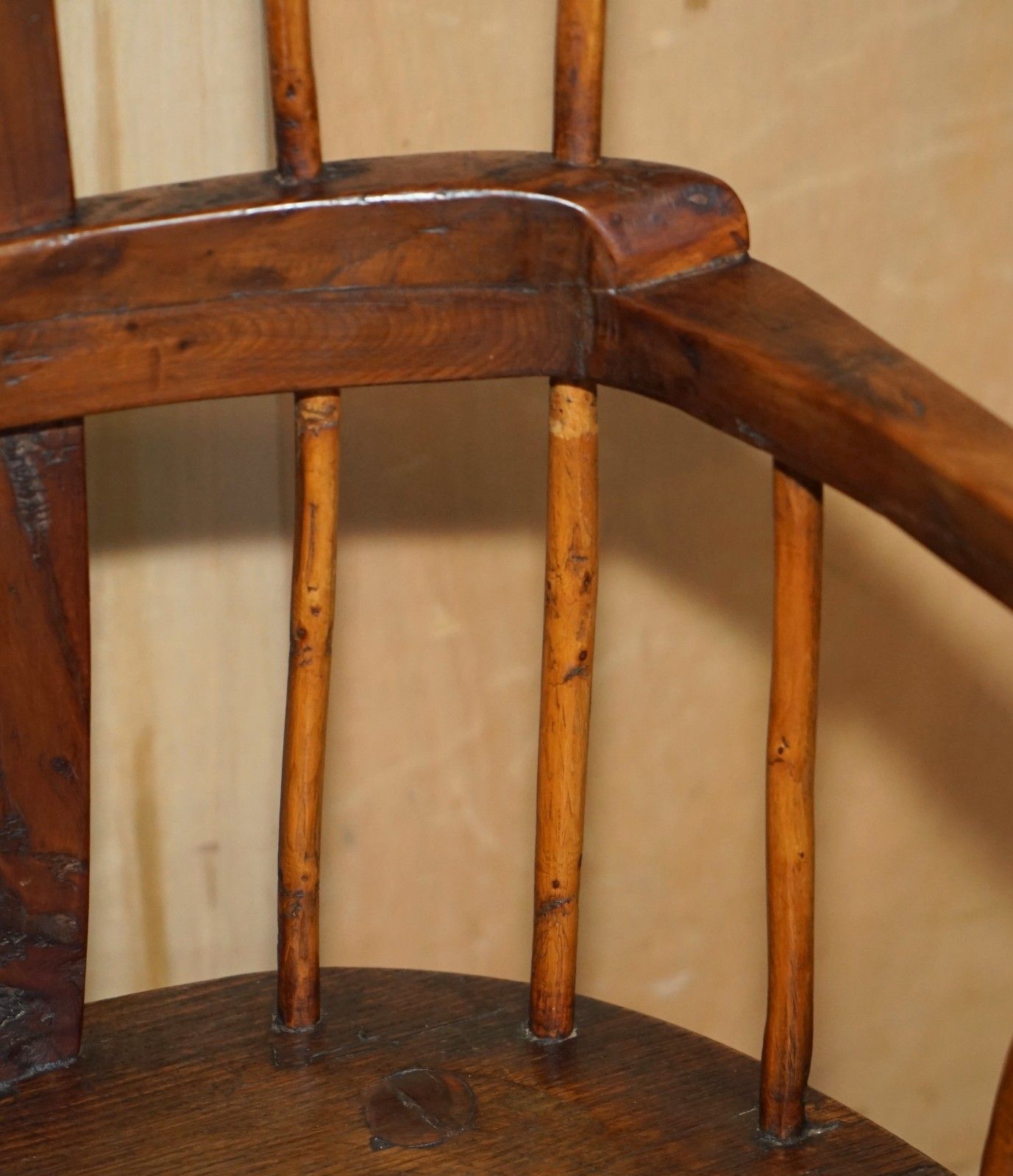 3950.0 Rare Antique 18th Century Yew & Oak Windsor Armchair Primate Design Stick Back photo