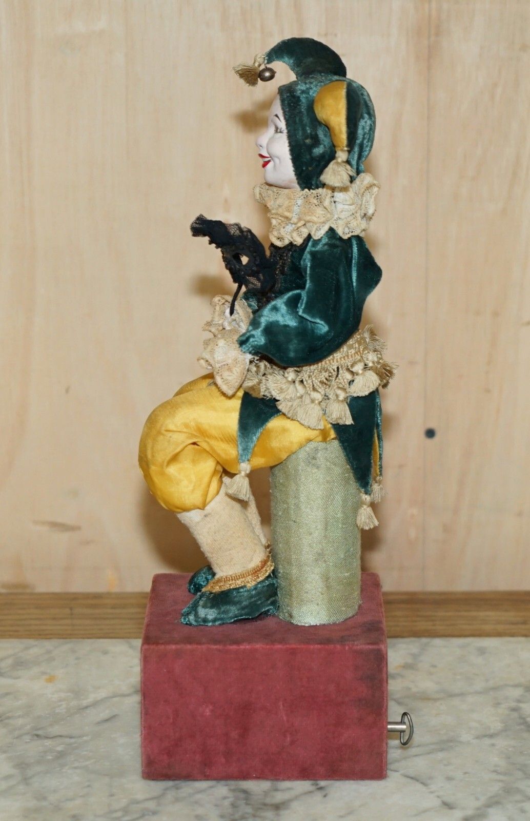 photo vintage Antique French Hand Made Musical Automaton Jester Clown That Plays Music & Moves