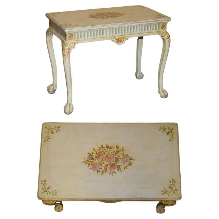 Georgina Style Antique Circa 1860 Victorian Hand Painted Occasional Table Desk