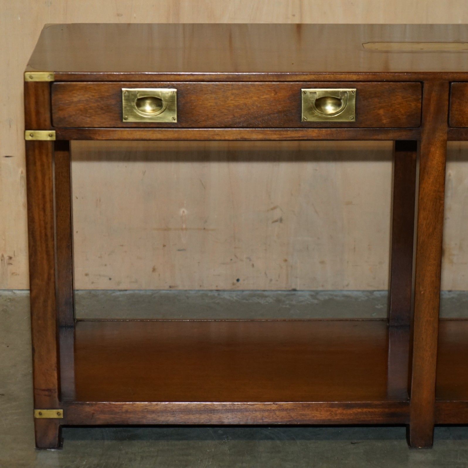 Stunning Harrods London Kennedy Twin Drawer Military Campaign Console Table photo vintage