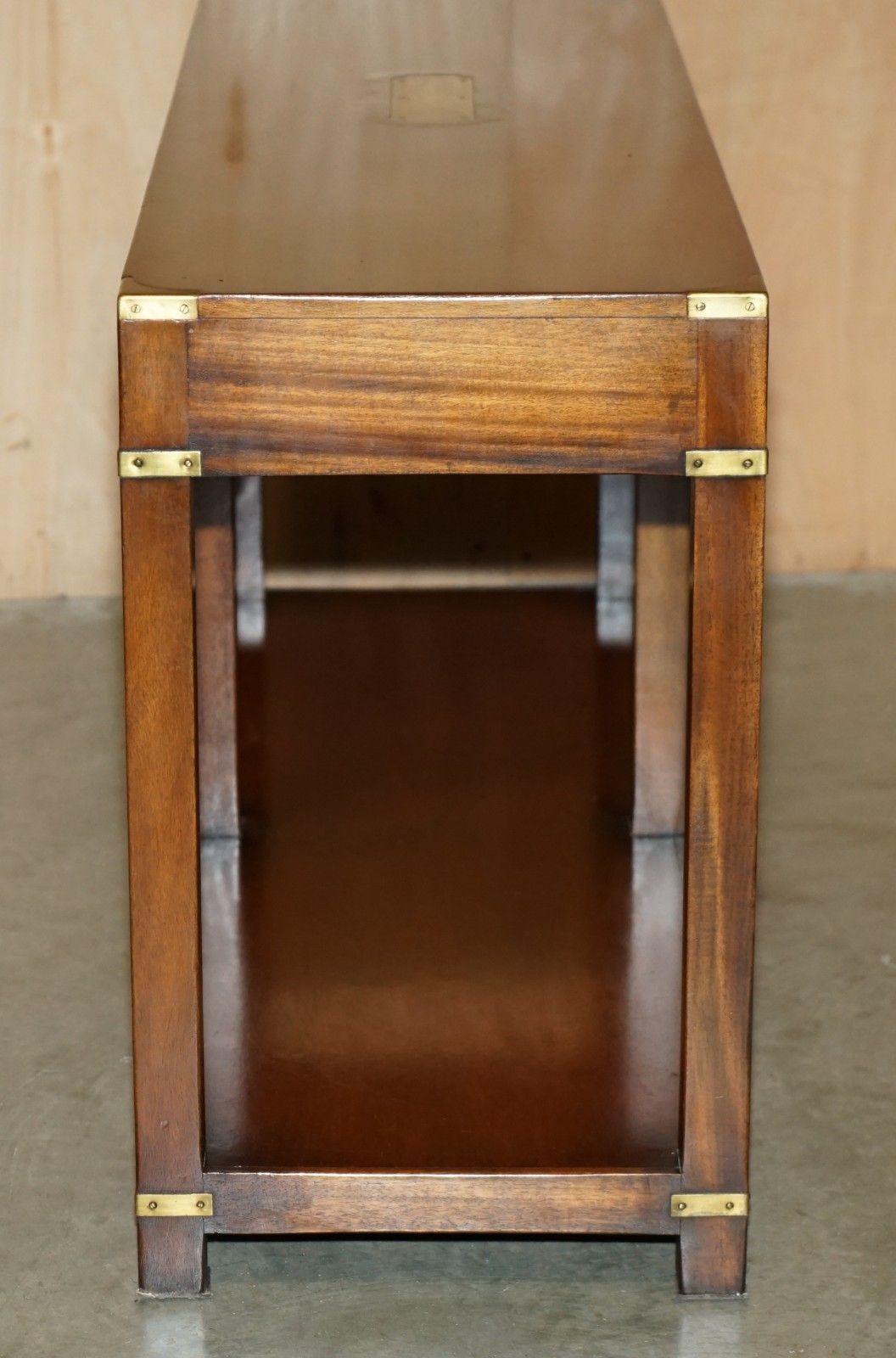 2350.0 Stunning Harrods London Kennedy Twin Drawer Military Campaign Console Table photo