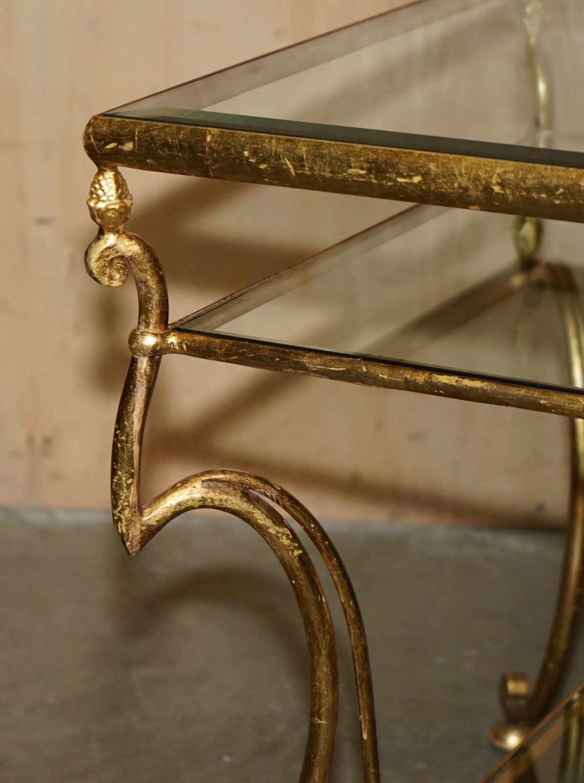 Stunning Mid Century Modern Glass & Gold Leaf Brass Centre Or Large Side Table photo vintage