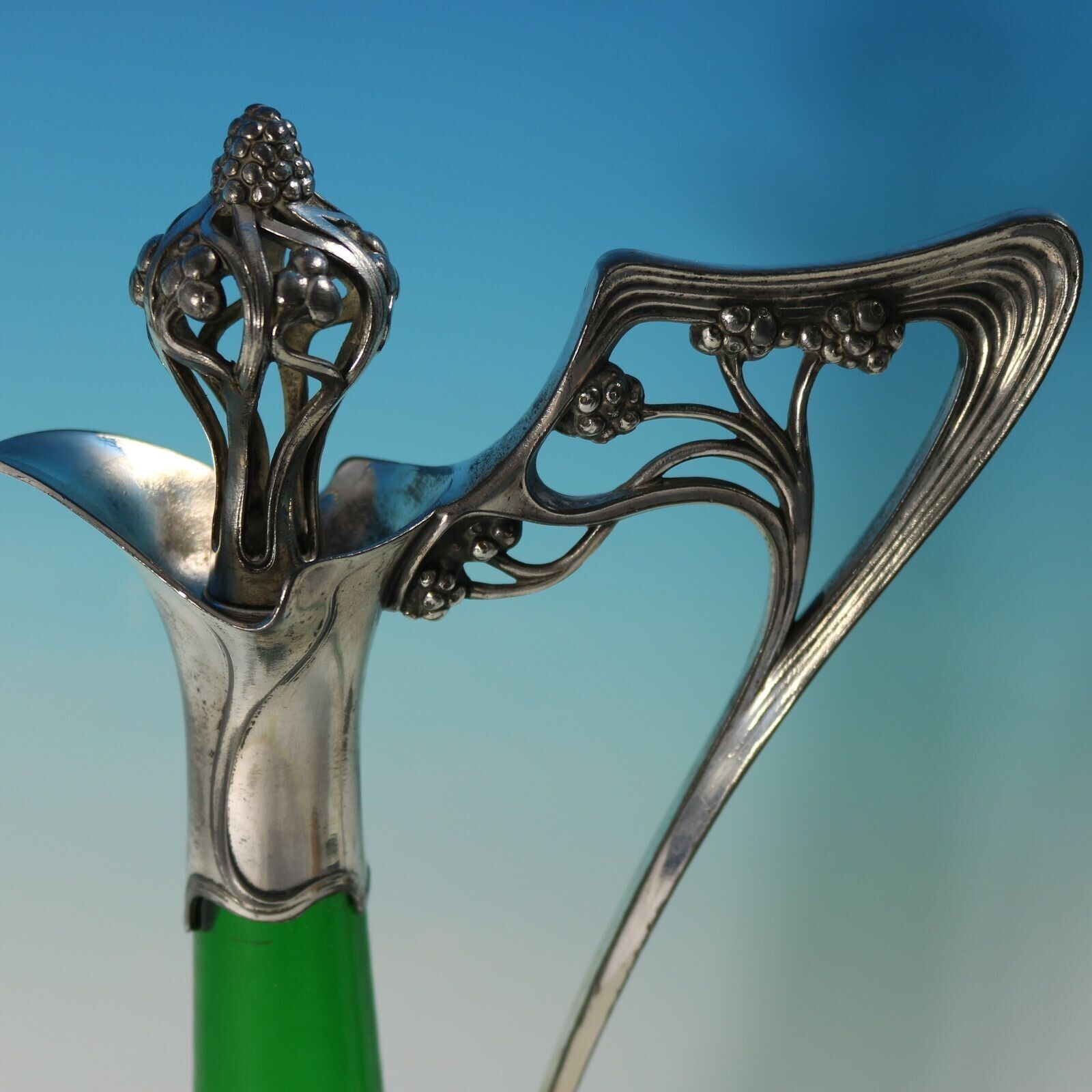 Art Nouveau Wmf Claret Jug And Stopper With Green Glass Liner photo vintage