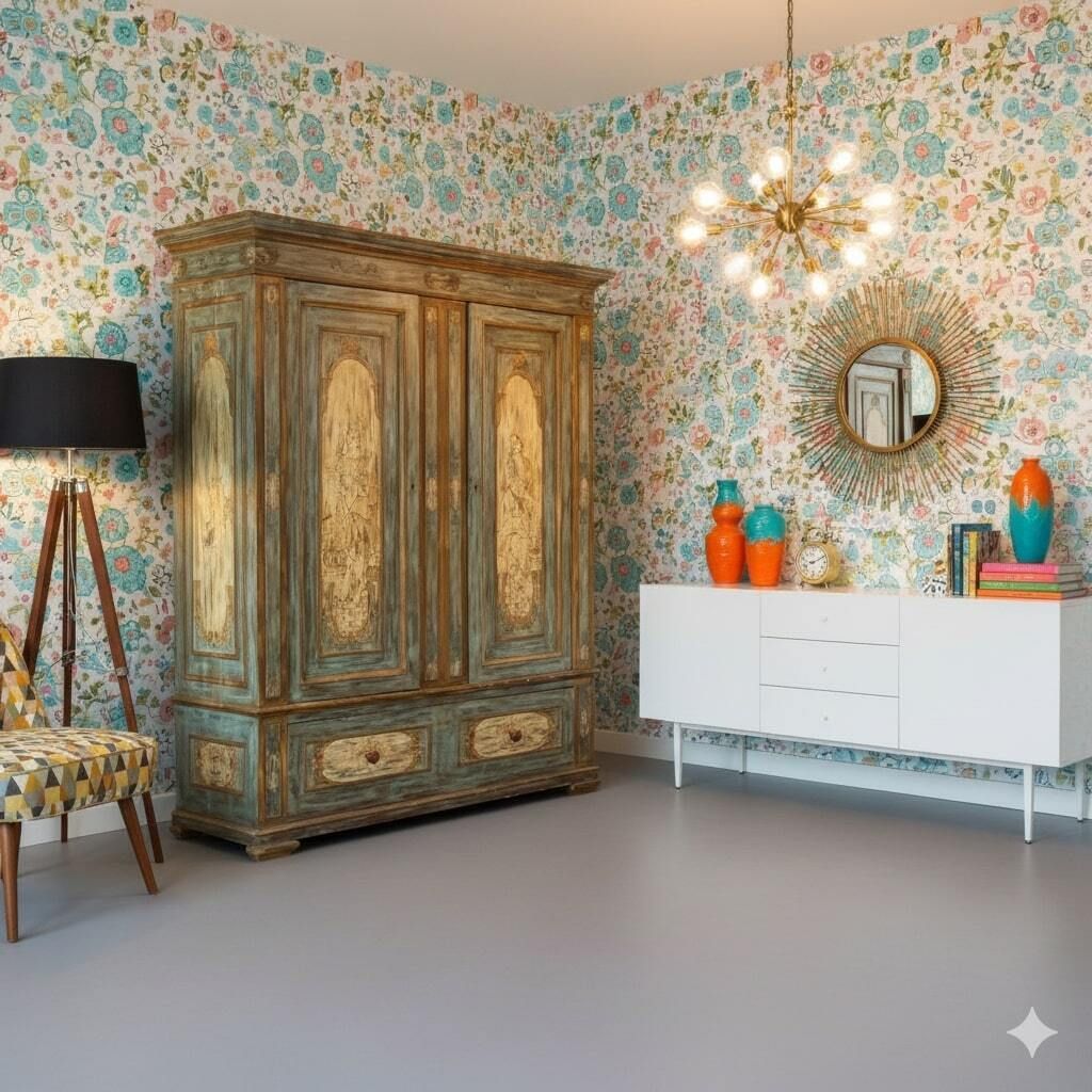 Antique Wardrobe Baroque Style Lacquered Wood XIX Century photo furniture
