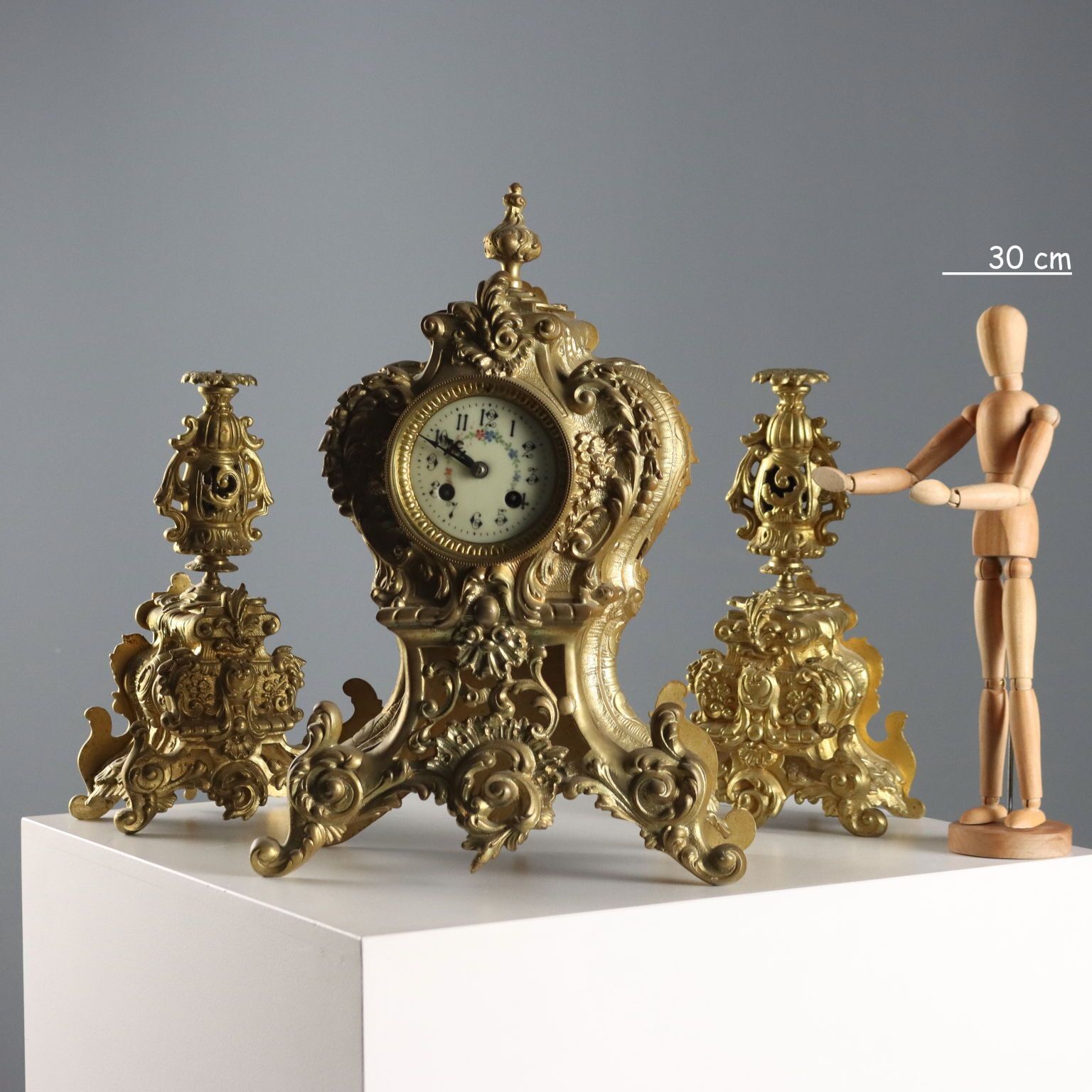 Antique Triptych Clock Gilded Bronze France XIX XX Century photo furniture