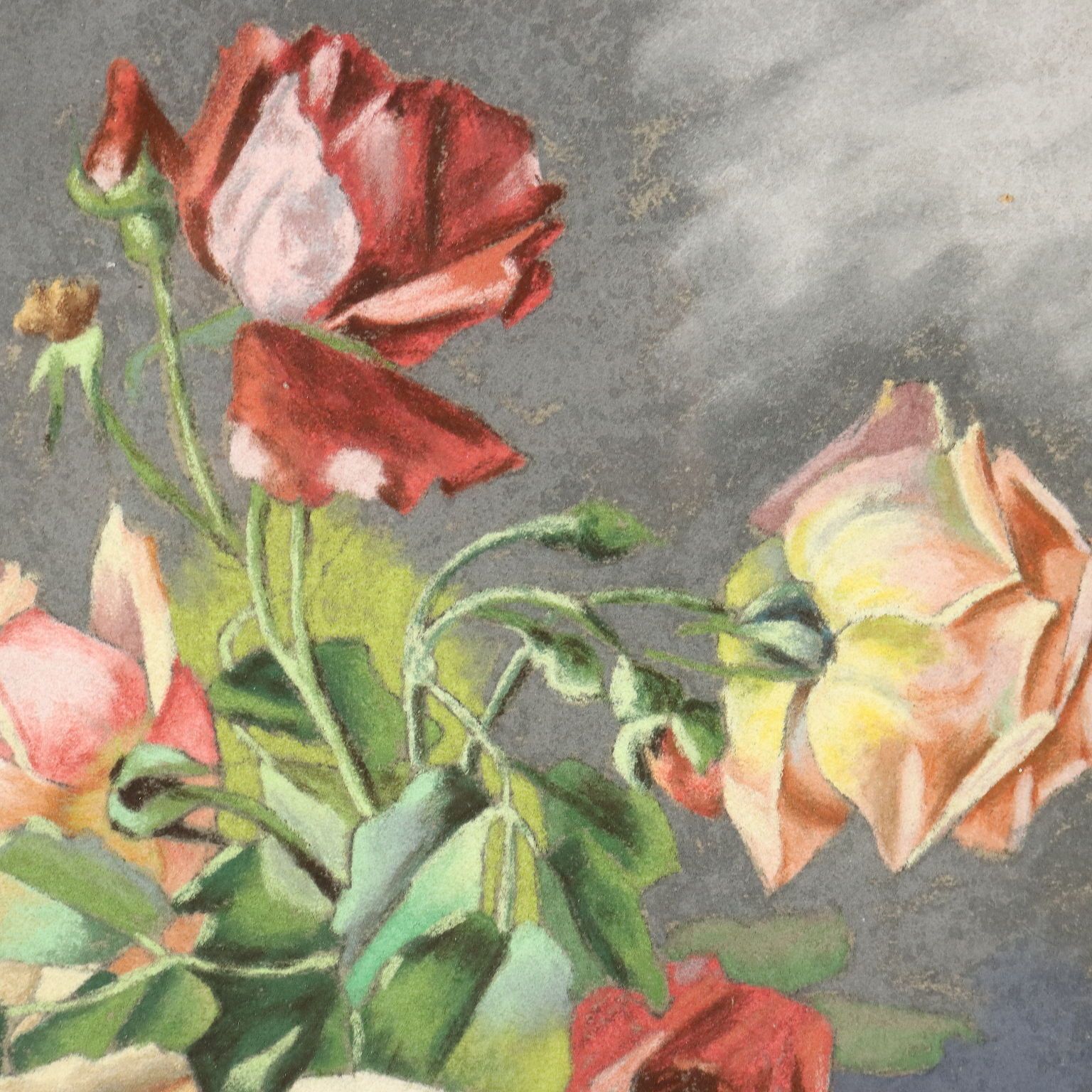 Modern Painting Flower Subject Mixed Technique On Paper XX Century photo Art