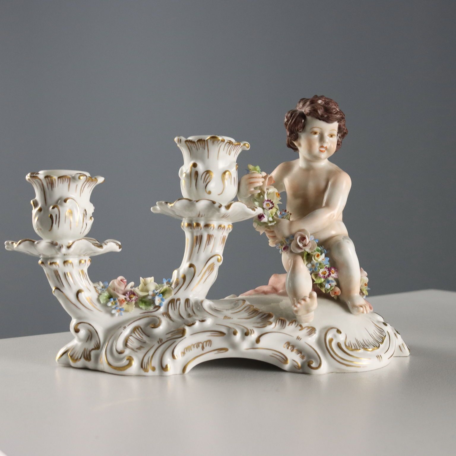 Antique Candle Holders Porcelain Capodimonte XX Century photo for sale