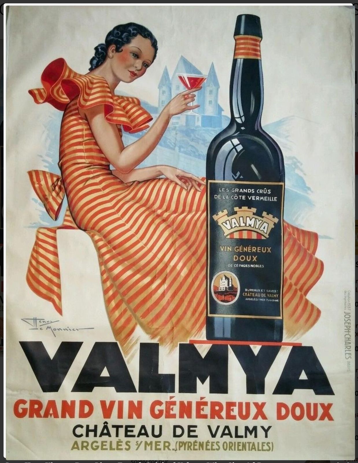 Giant Unframed Lithographic Poster By Henri Lemonnier France C. 1938 (Unframed)
