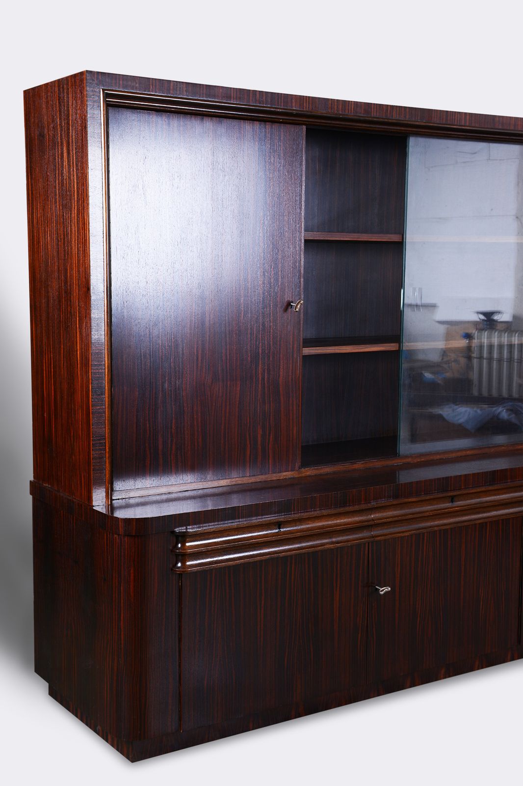 Restored Art Deco Bookcase, Oak, Macassar Ebony, Polished, France, 1920s photo vinterior