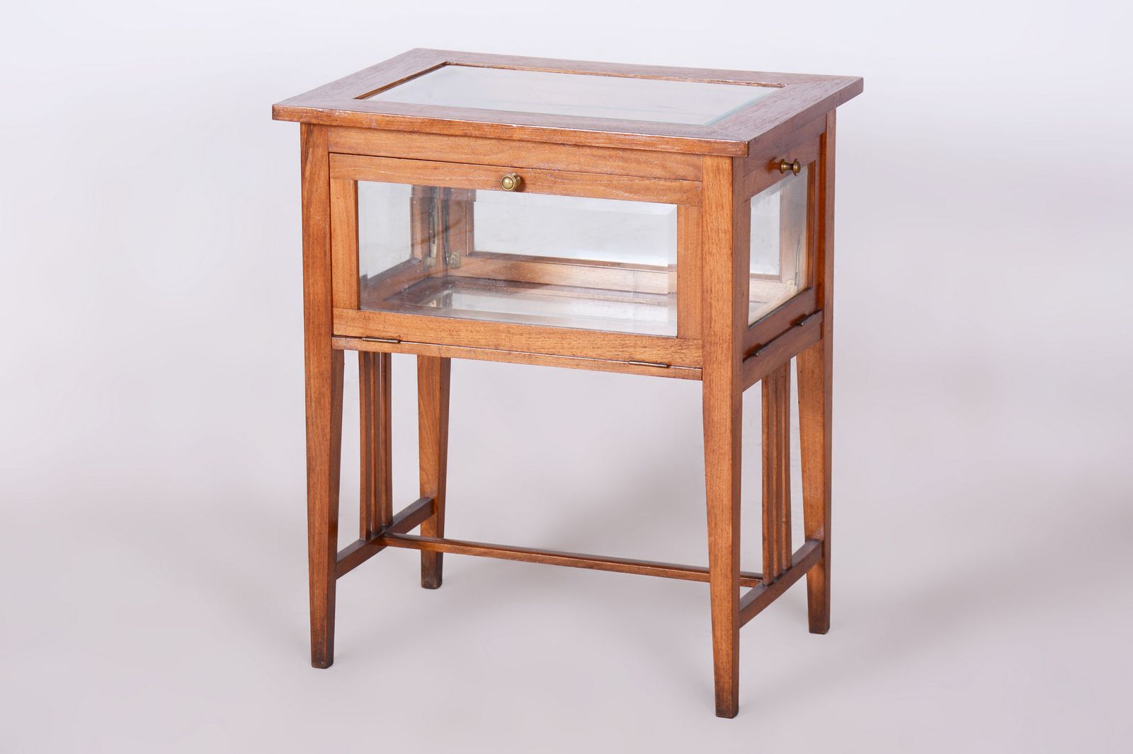 Restored Art Deco Serving Trolley, Walnut, Faceted Glass, Czech, 1920s photo furniture