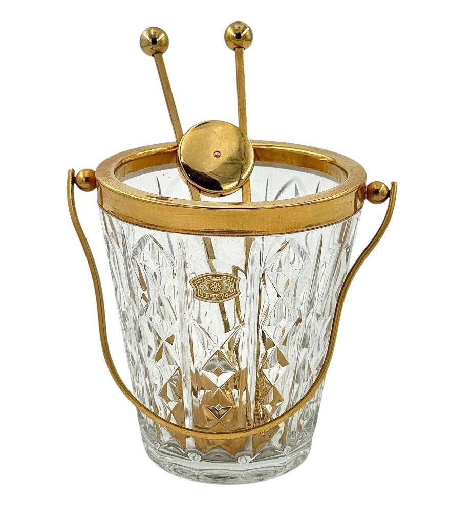 A 1960s Val Saint Lambert Crystal And Gold Plated Ice Bucket With Ice Grabbers photo buy