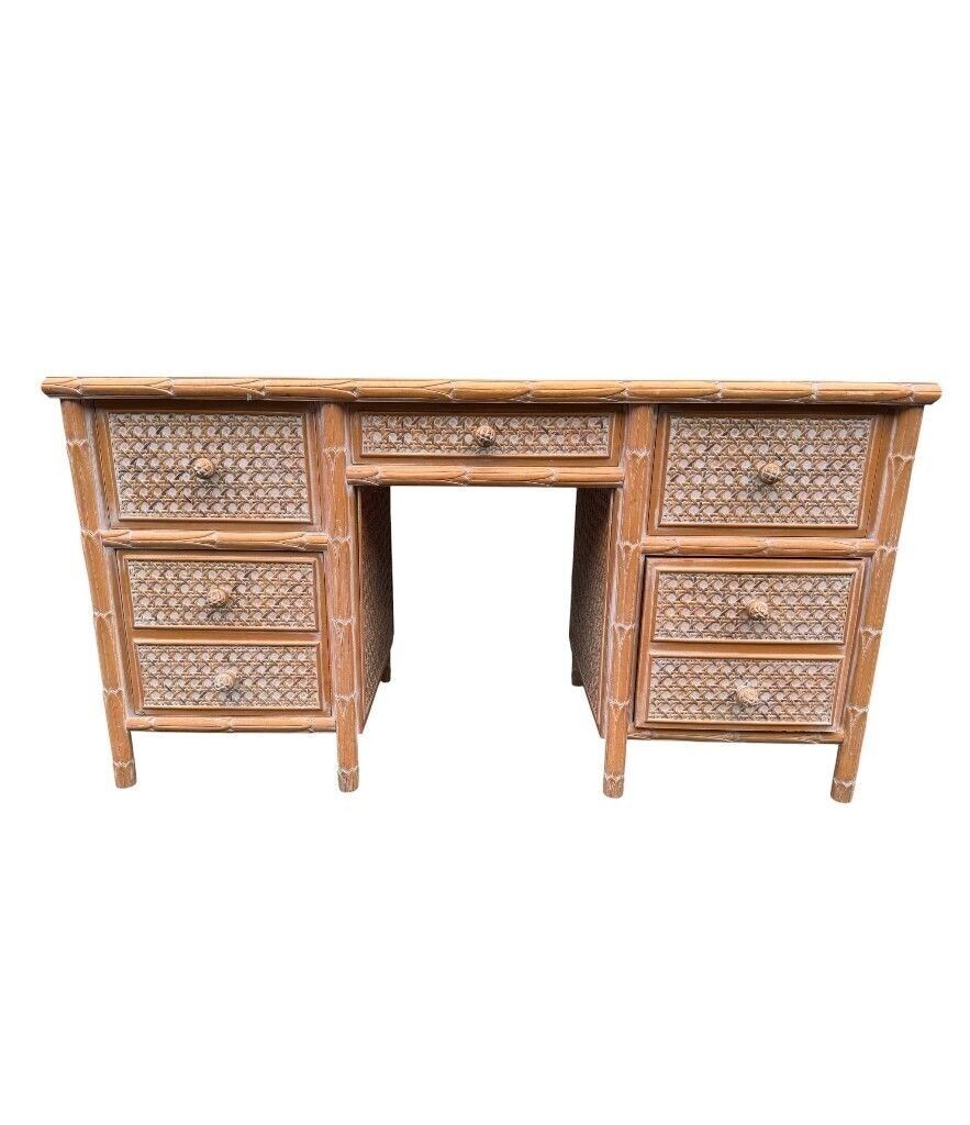 A 1980s Colonial Style Carved Wood And Rattan Desk By Roche Bobois photo buy