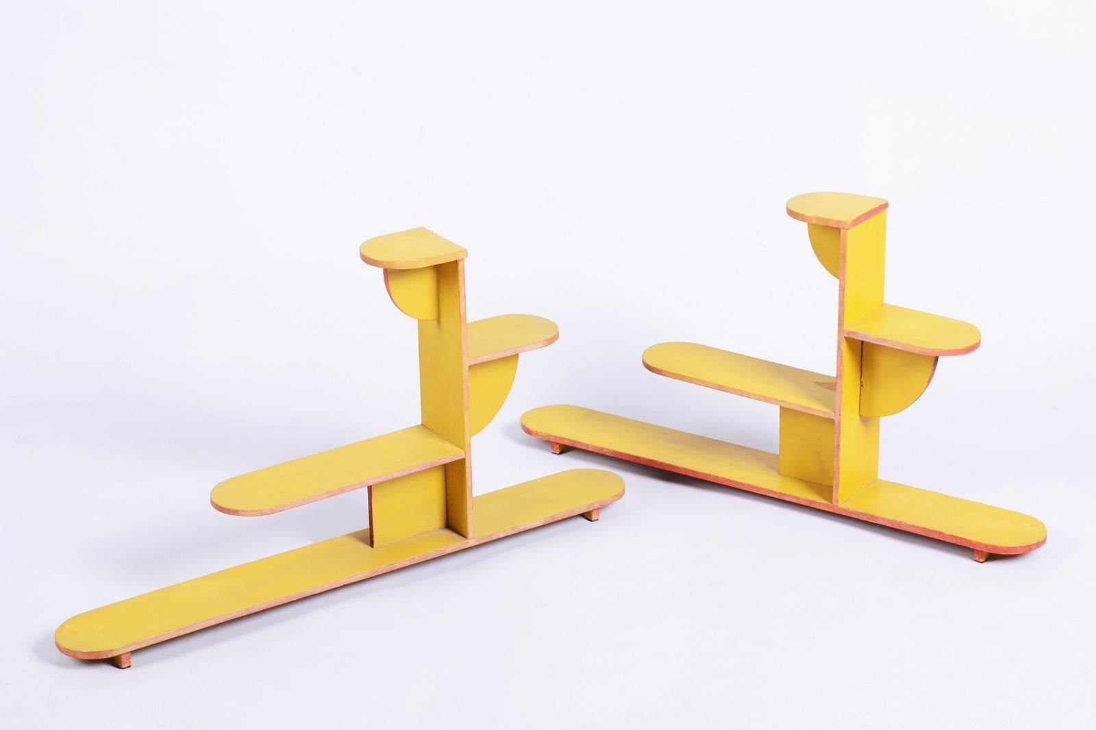Pair Of Original Art Deco Flower Stands, Lacquered Wood, Czech, 1930s