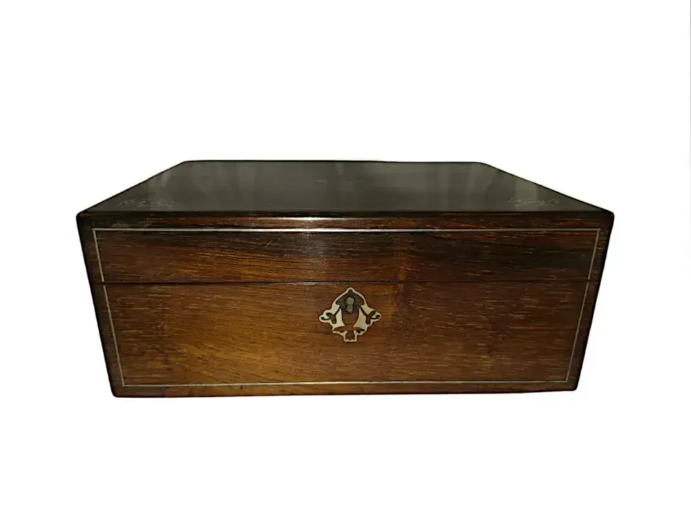 A Gorgeous 19th Century Mother Of Pearl Inlaid Jewellery Or Work Box photo furniture