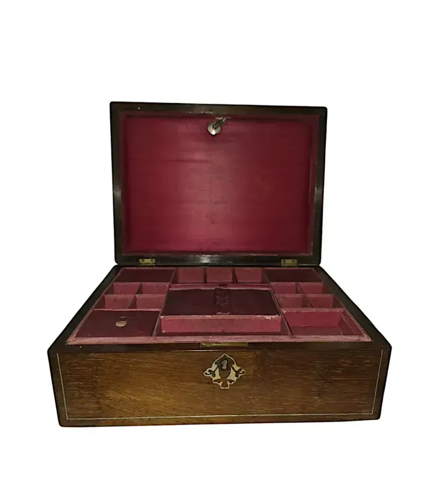 A Gorgeous 19th Century Mother Of Pearl Inlaid Jewellery Or Work Box photo 395.4585