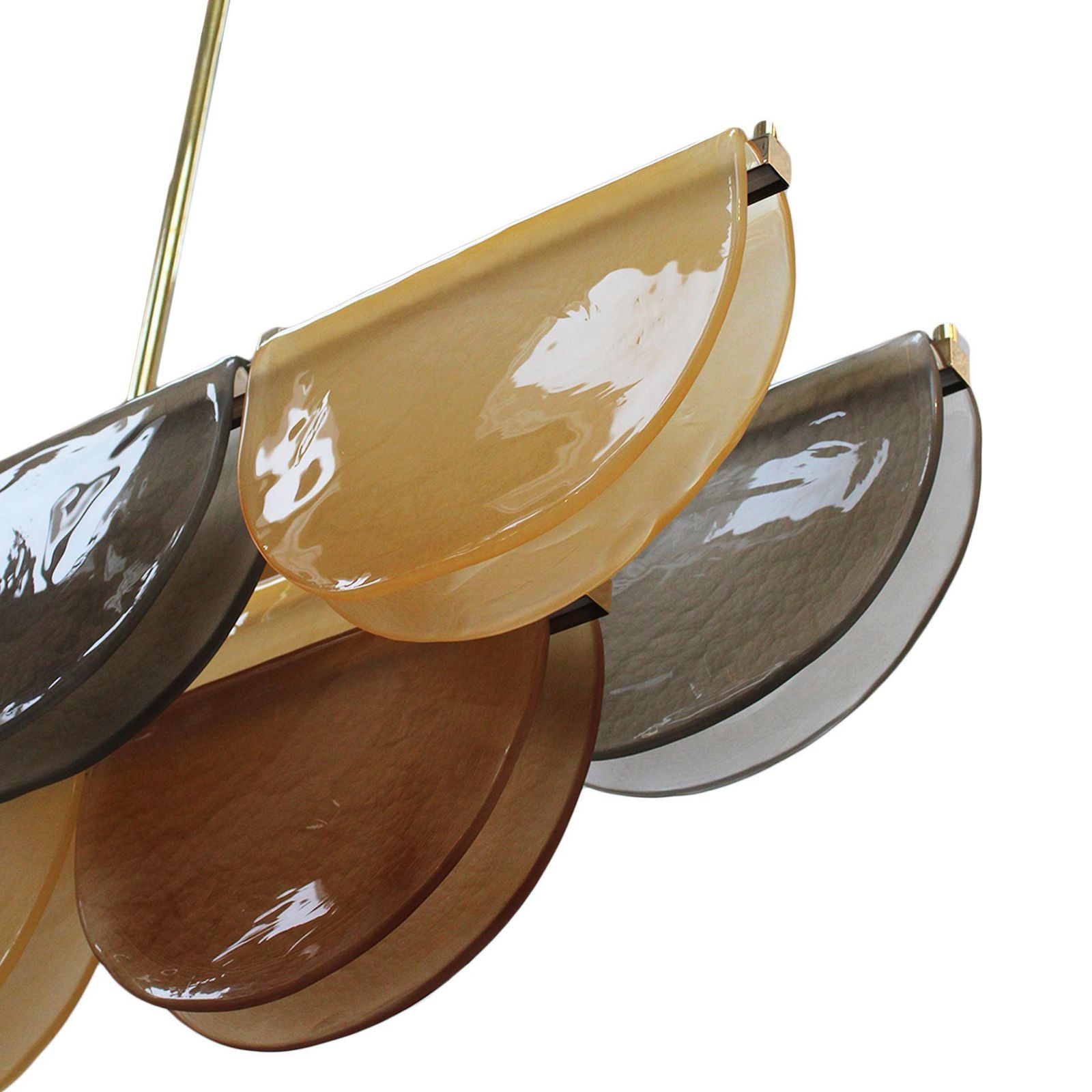 Contemporary Elongated Ceiling Lamp Made Of Murano Glass And Brass In Earth Tones, Italy photo vinterior