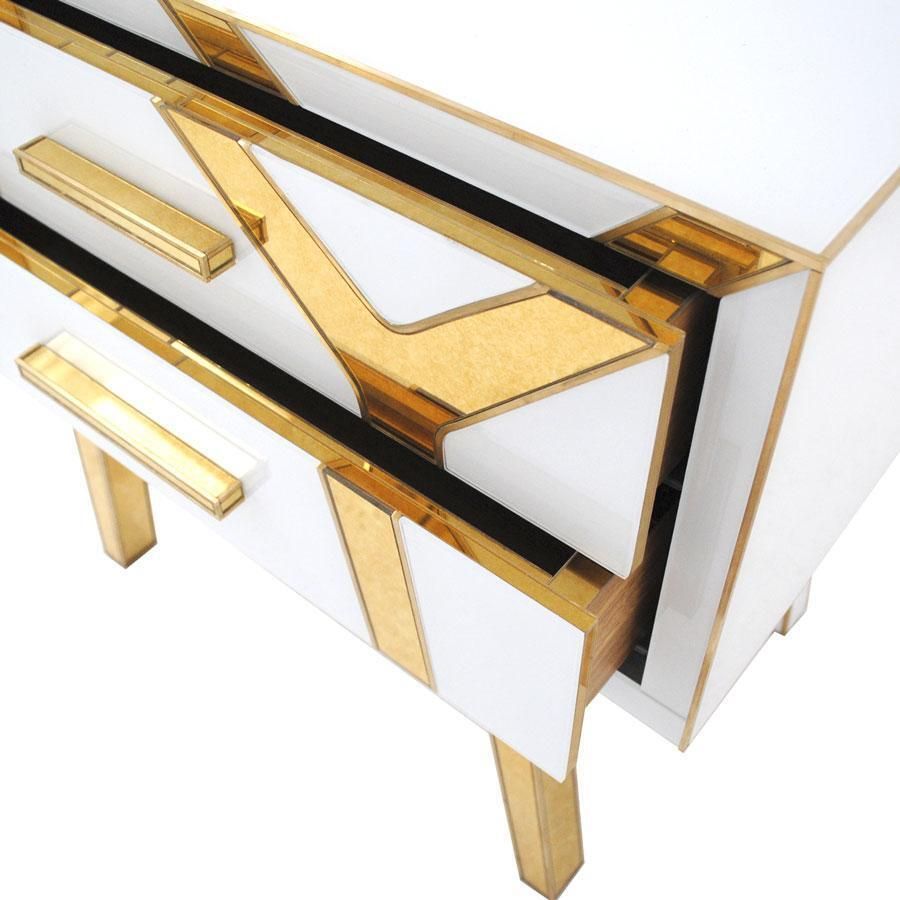 Pair Of Contemporary Italian Bedside Tables In Solid Wood And Glass By La Studio A photo vinterior