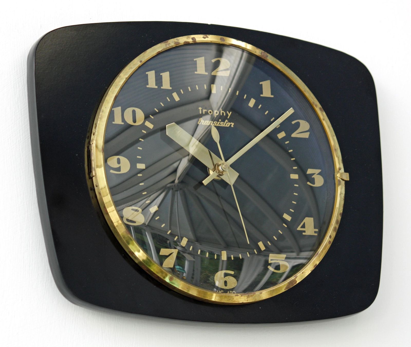 Vintage Black Wall Clock   25cm Trophy French Formica Retro Wooden Mid Century 1960s Atomic Gift Off The Wall Clocks photo furniture