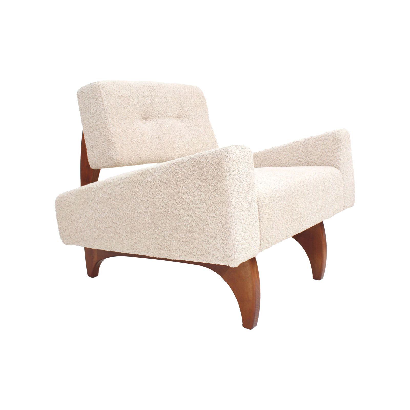 Pair Of Contemporary Italian Walnut Armchairs With White Bouclé Upholstery photo furniture