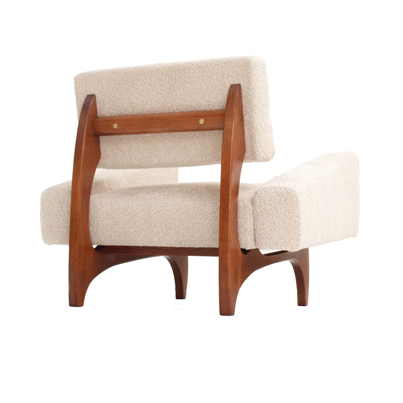Pair Of Contemporary Italian Walnut Armchairs With White Bouclé Upholstery photo vinterior