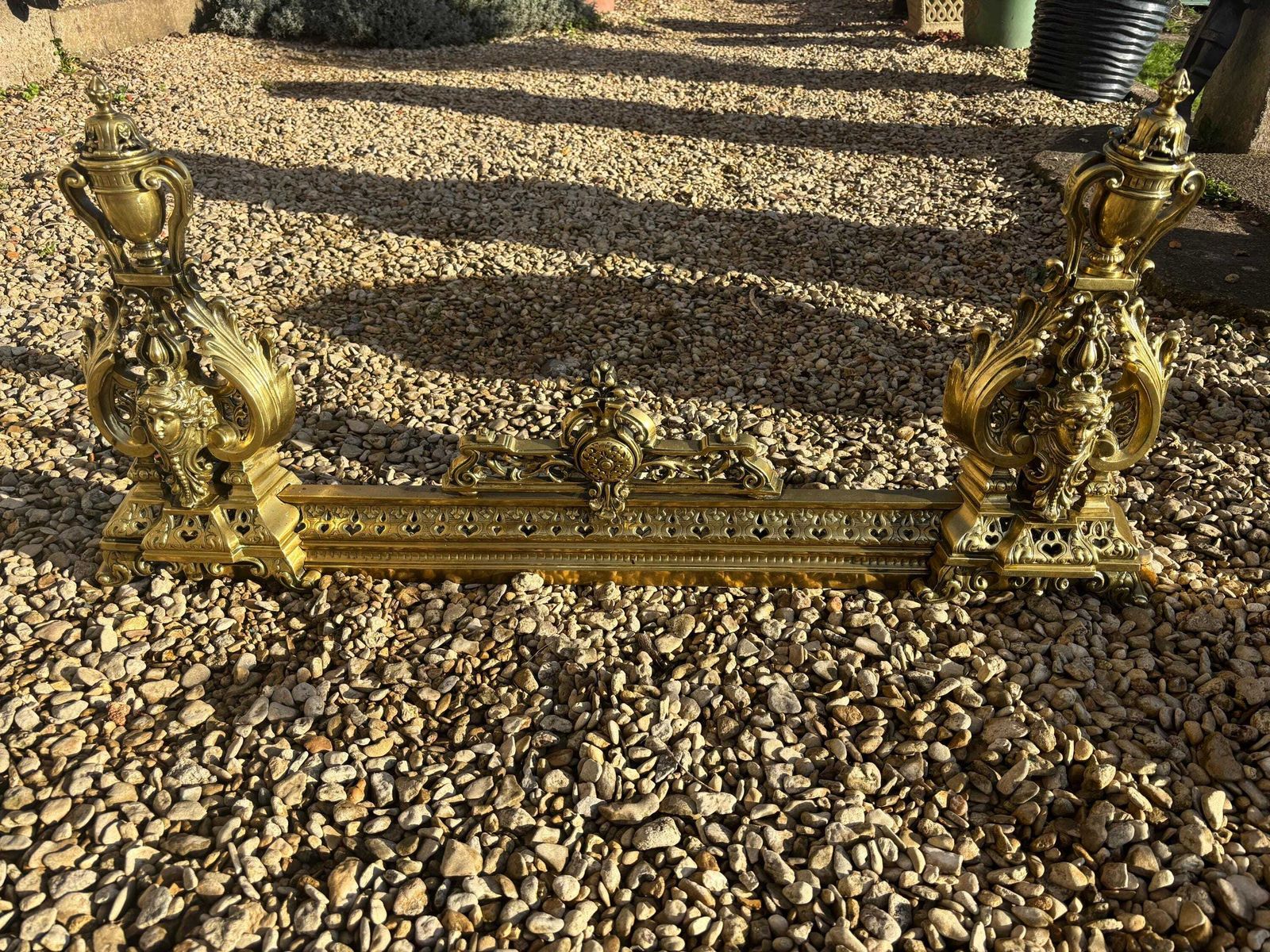 A Pair Of Quality Brass 19th Classical French Chenets On Adjustable Fender