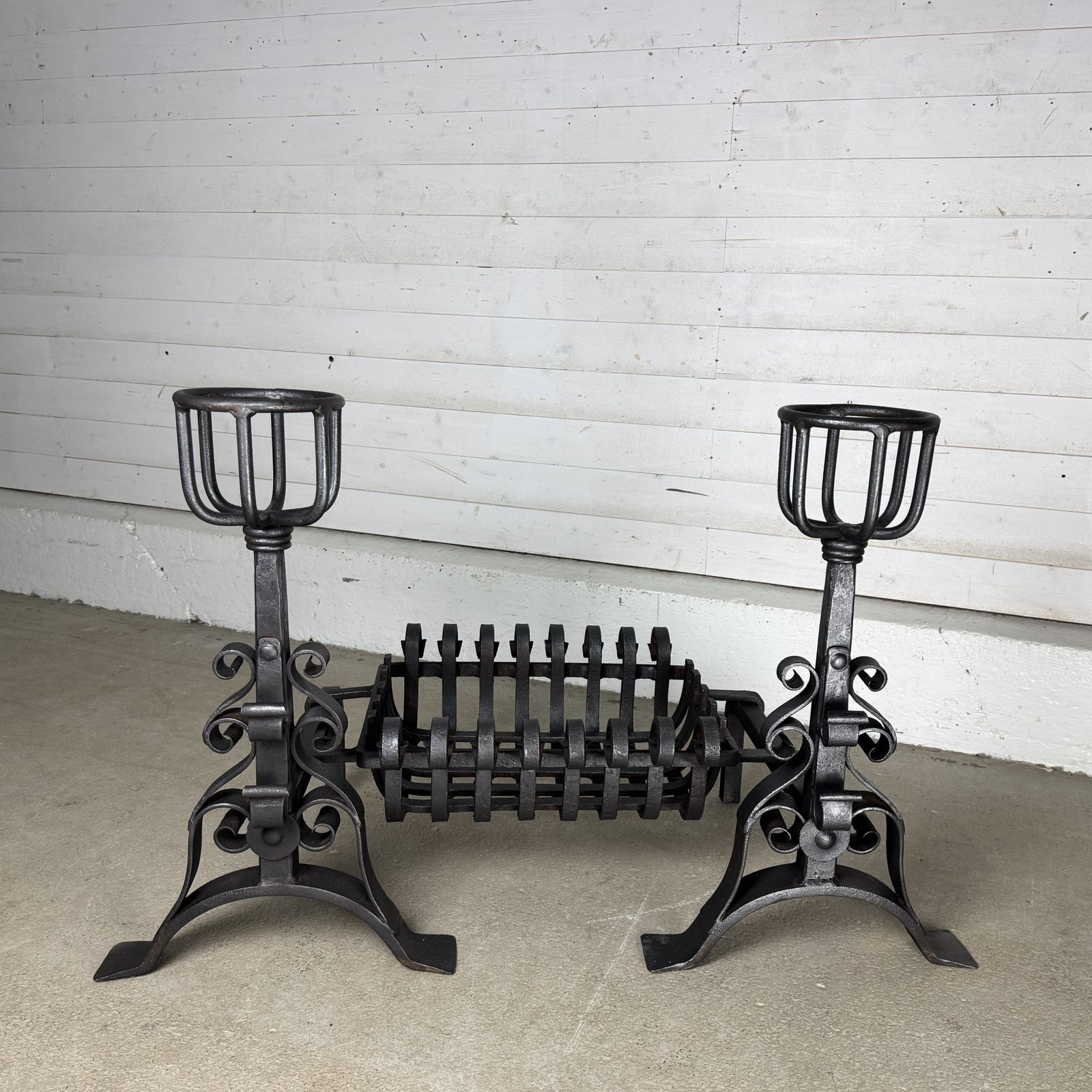 Reclaimed Iron Fire Basket Of Dogs With Scroll Design photo furniture