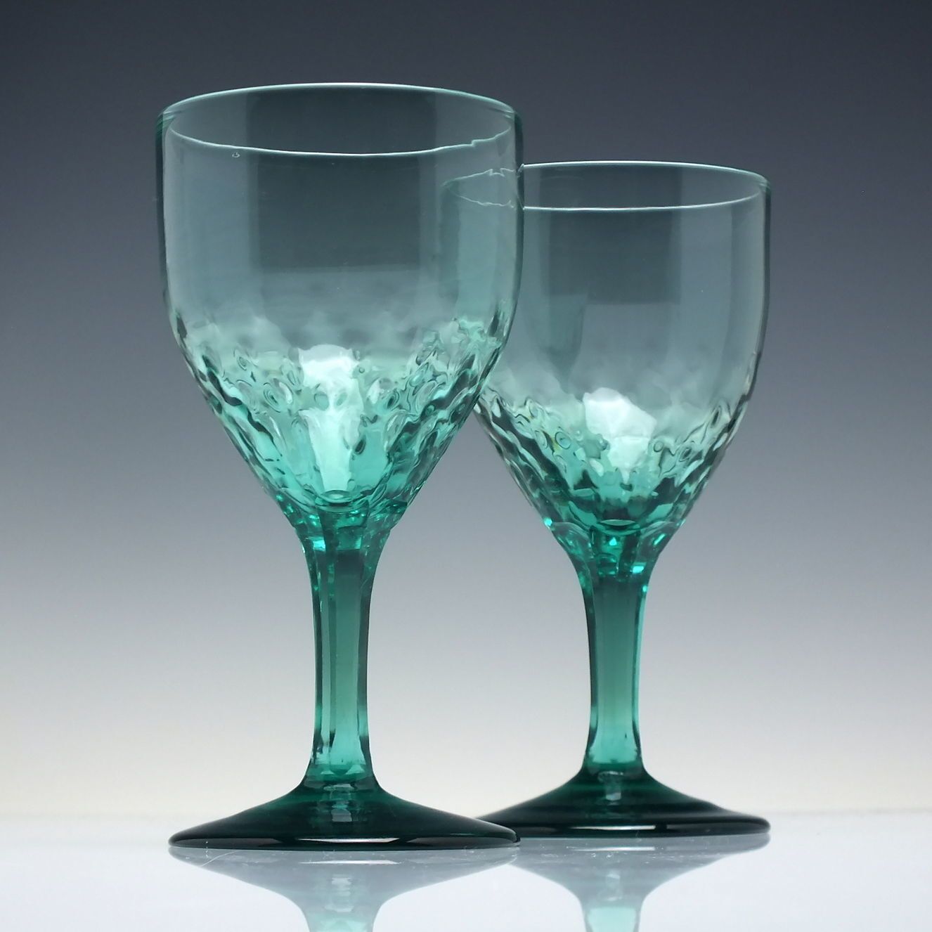 Pair 19th Century Green Wine Glasses With Hammer Moulded Bowls C1850 photo furniture