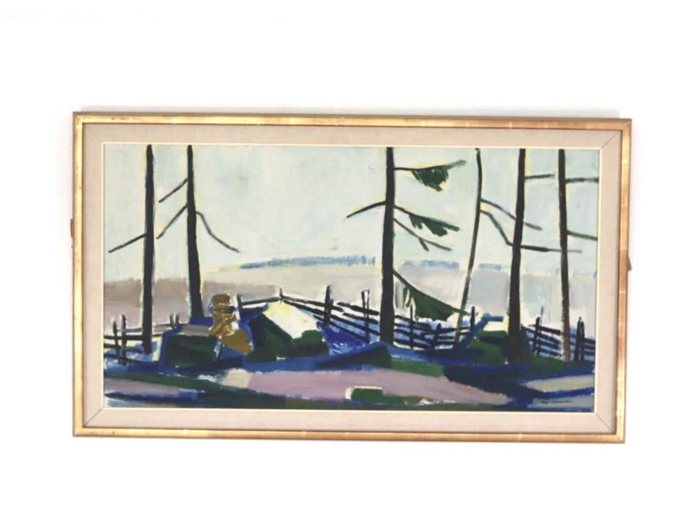 Original Mid Century Swedish Oil On Panel– “Winter Day In The Garden” By Kåge Liefwendal 1960s, Signed & Framed 102 × 60 Cm (40.2" × 23.6")
