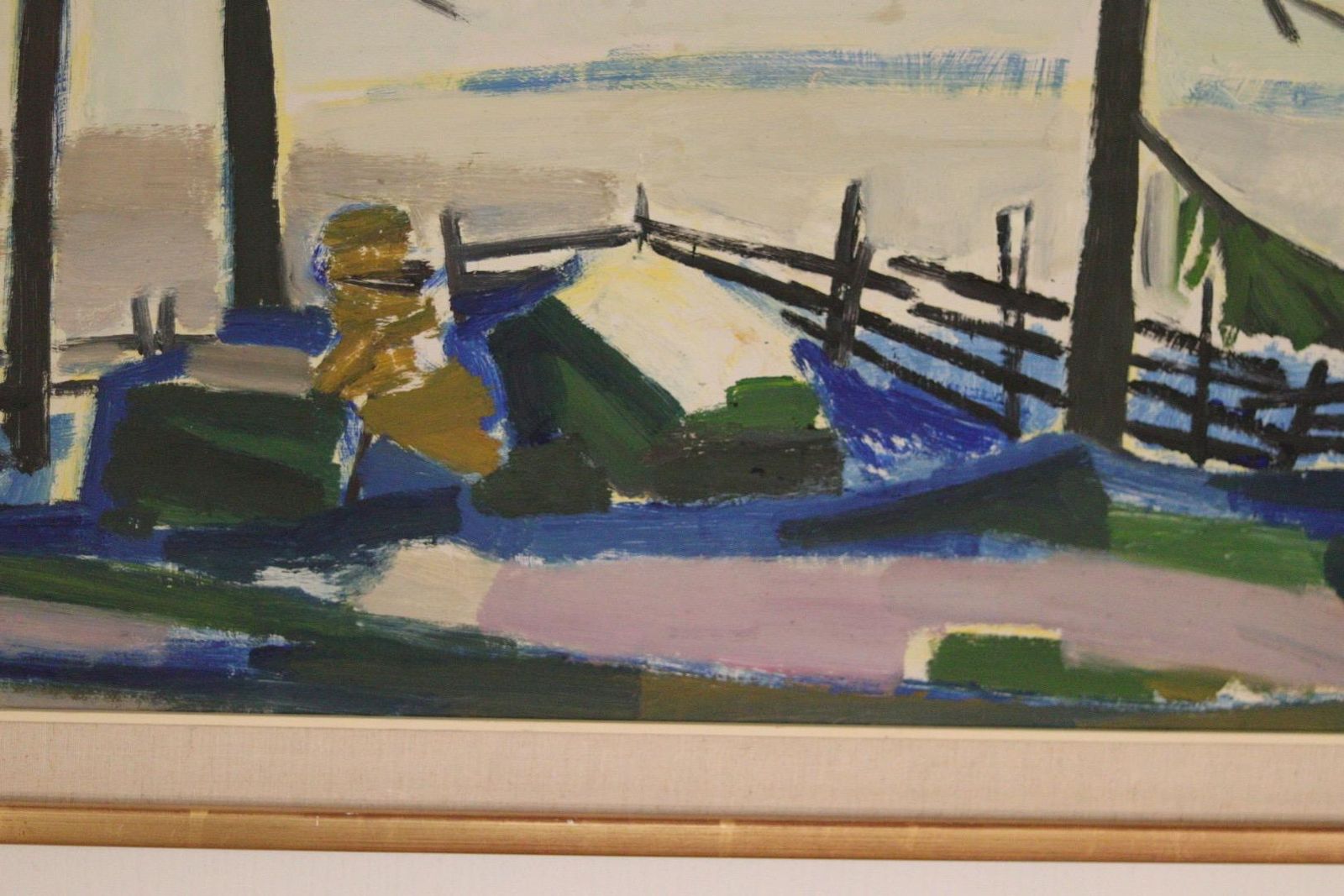 photo vintage Original Mid Century Swedish Oil On Panel– “Winter Day In The Garden” By Kåge Liefwendal 1960s, Signed & Framed 102 × 60 Cm (40.2" × 23.6")