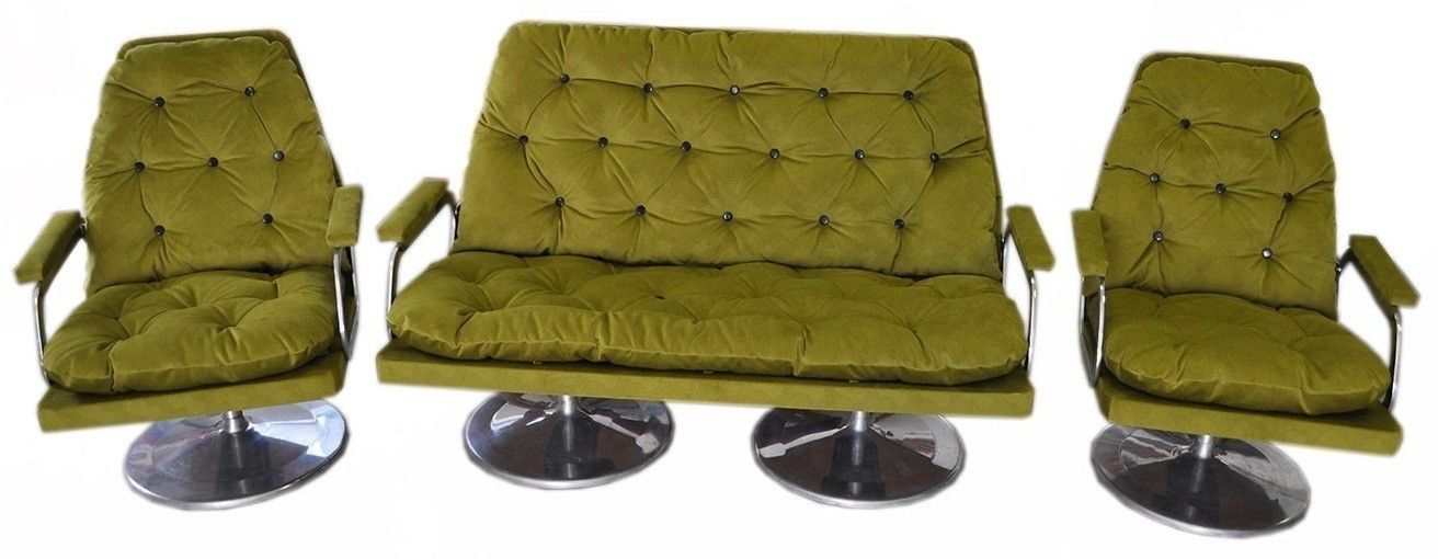 Set Of Sofa And Two Matching Armchairs In Fabric 1960 S photo vintage