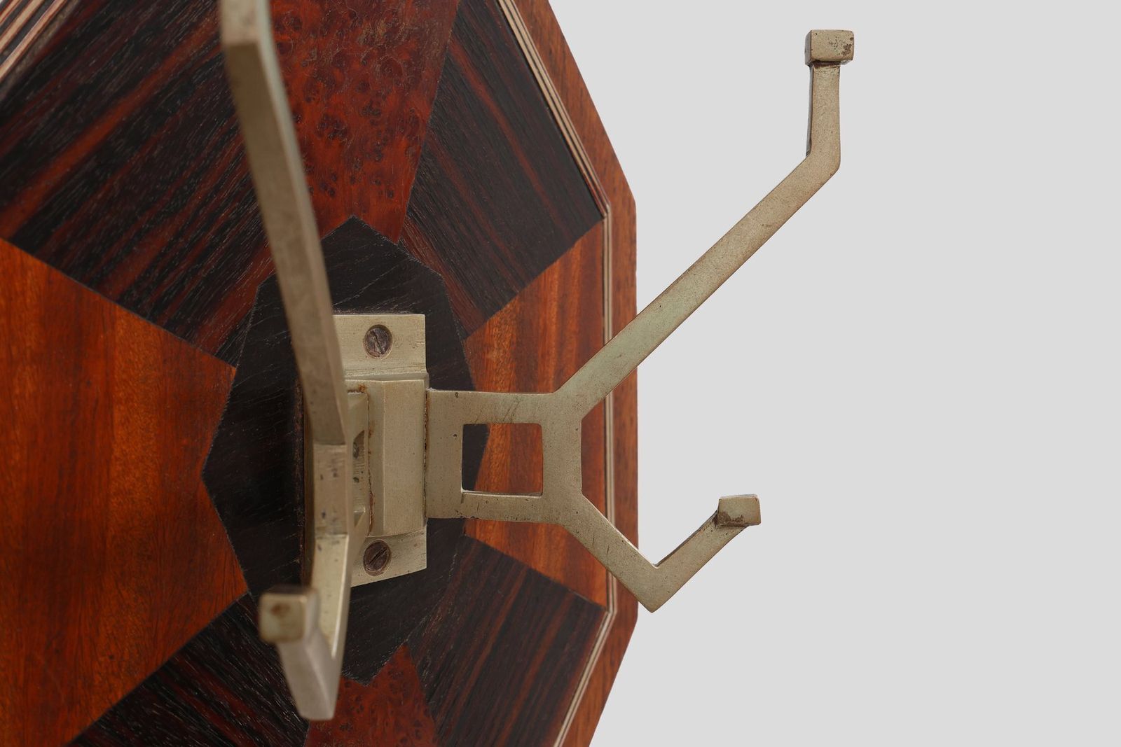 Art Deco Wall Mounted Coat Rack With Geometric Marquetry, France, 1930s photo vinterior